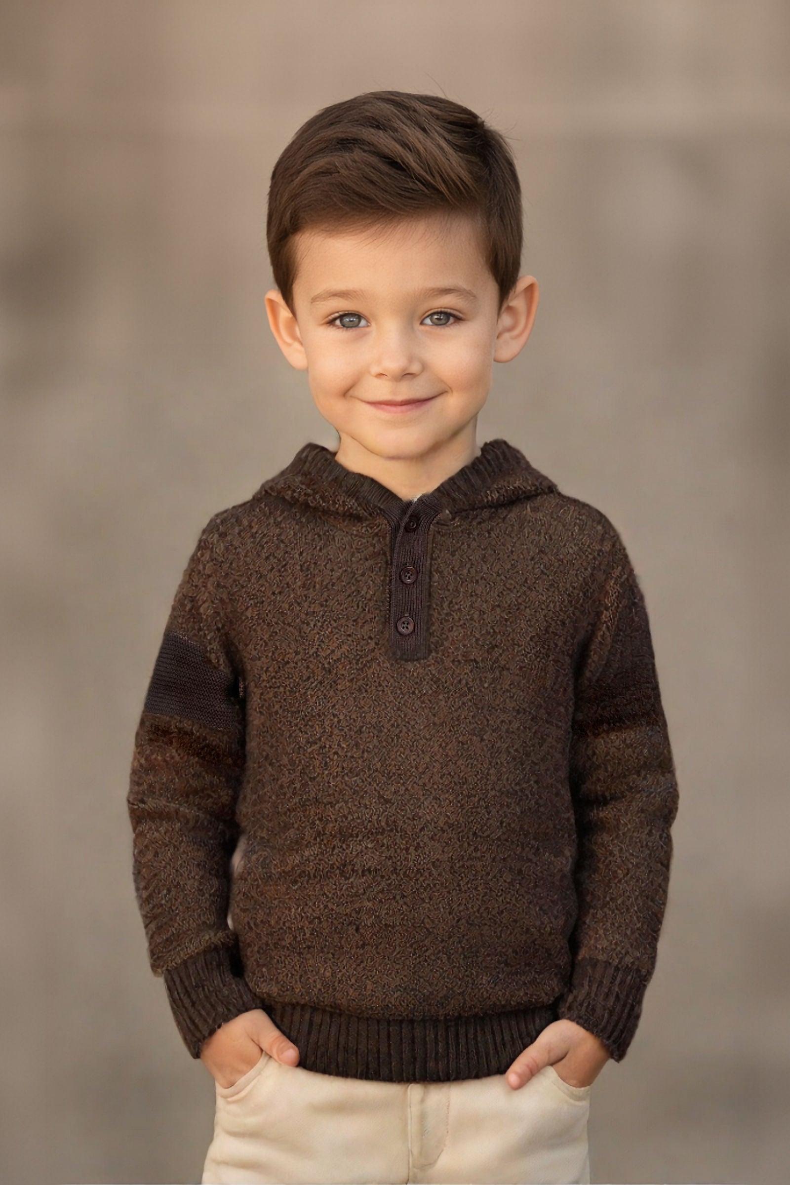 Organic Cotton Chocolate Hooded Henley Sweater for Boys, Sizes 2-16