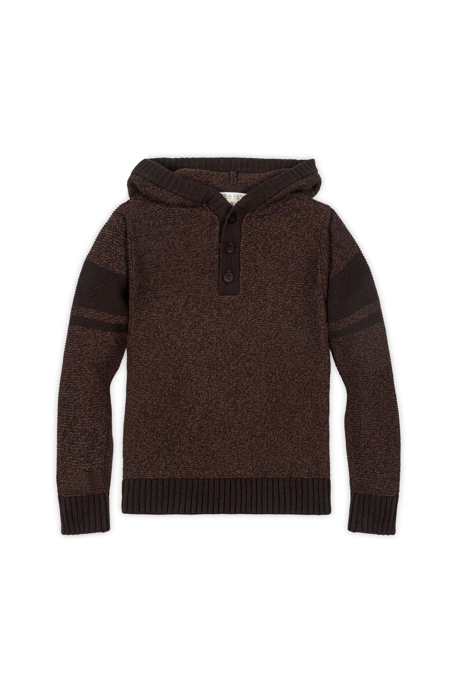 Organic Cotton Chocolate Hooded Henley Sweater for Boys, Sizes 2-16