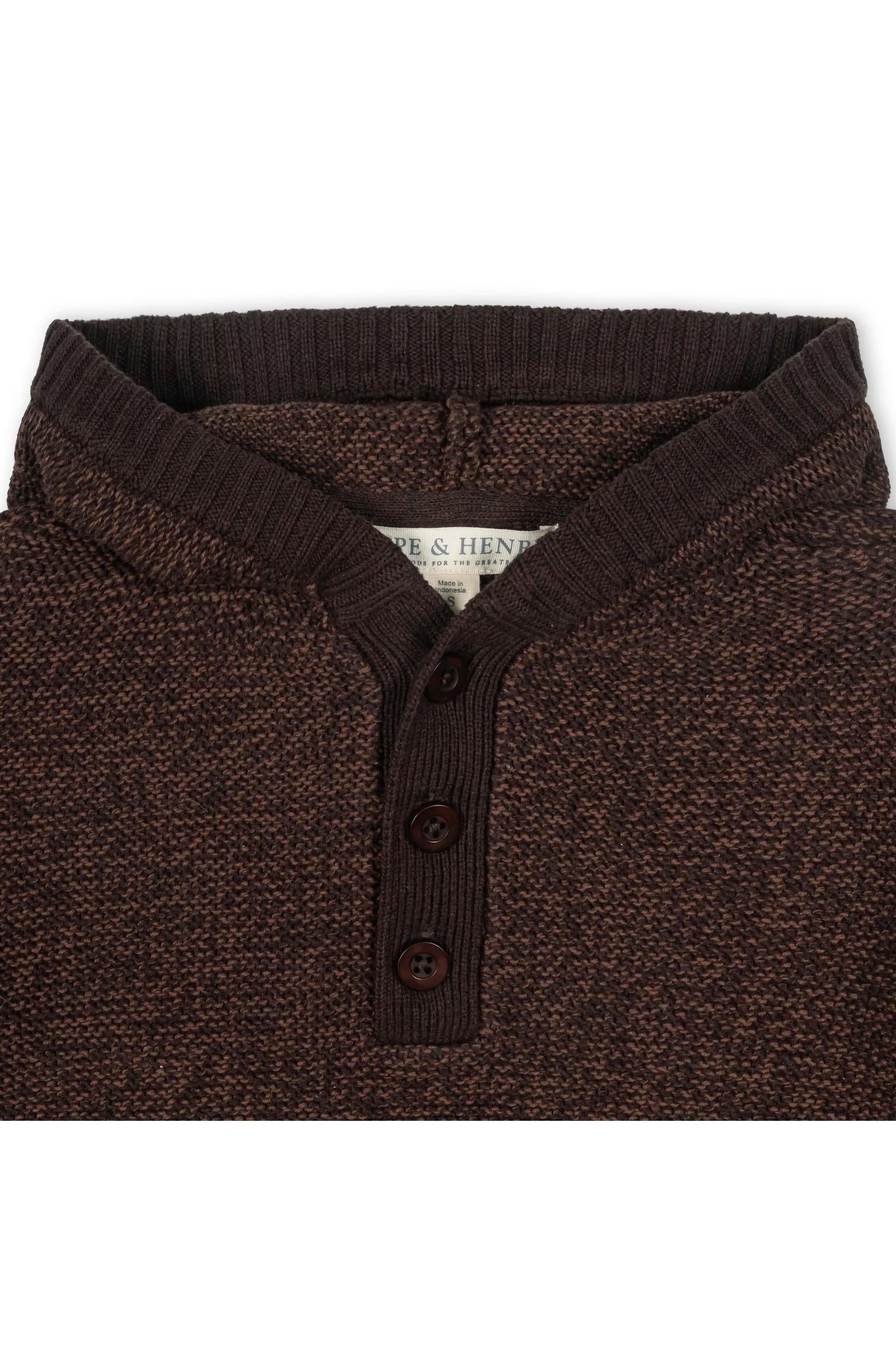 Organic Cotton Chocolate Hooded Henley Sweater for Boys, Sizes 2-16