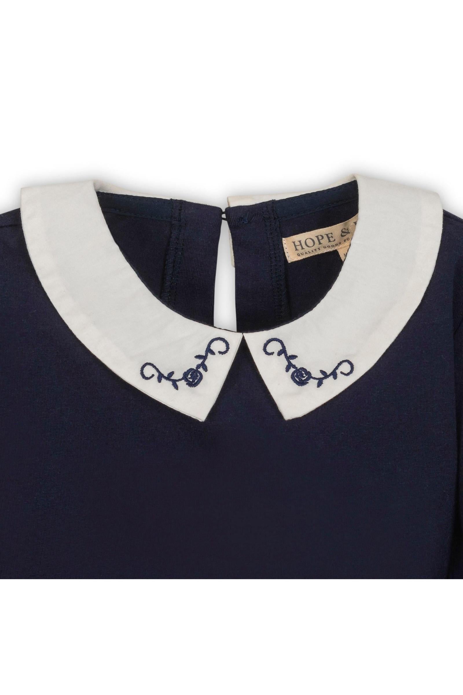 Organic Cotton Peter Pan Collar Knit Top for Girls, Navy, Toddler & Kids