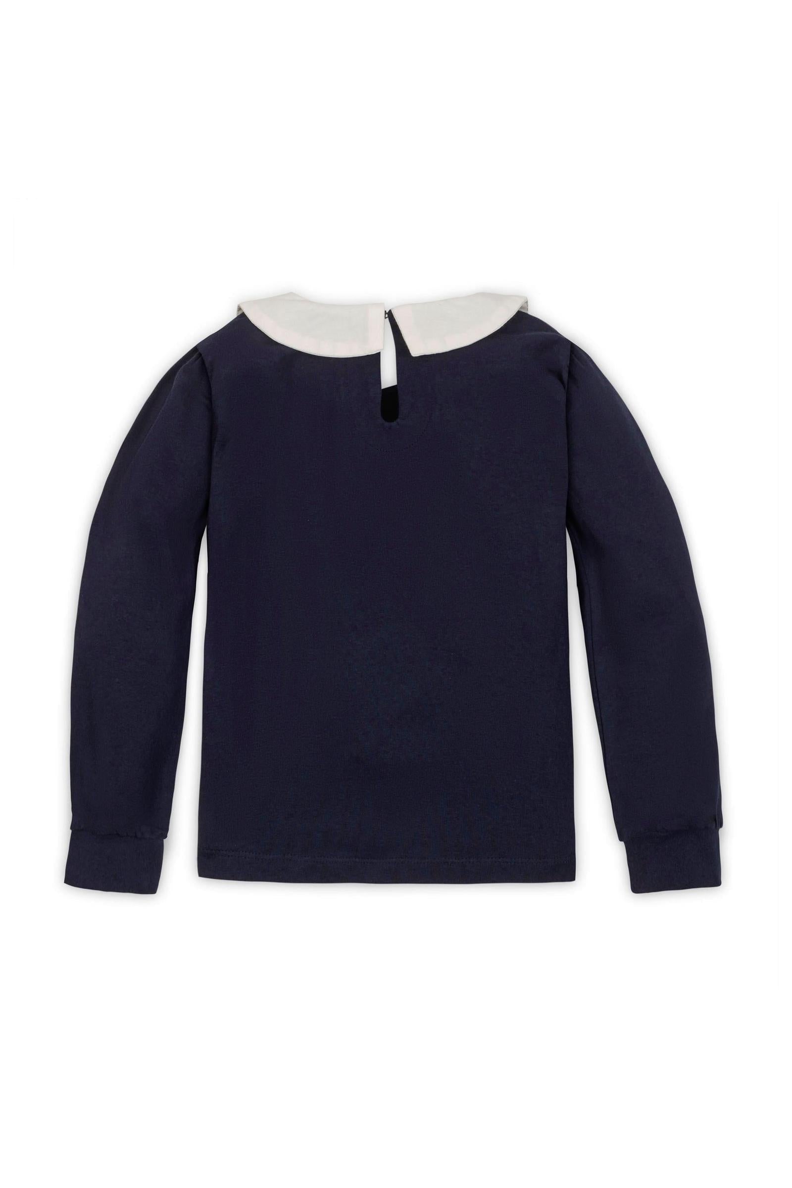 Organic Cotton Peter Pan Collar Knit Top for Girls, Navy, Toddler & Kids