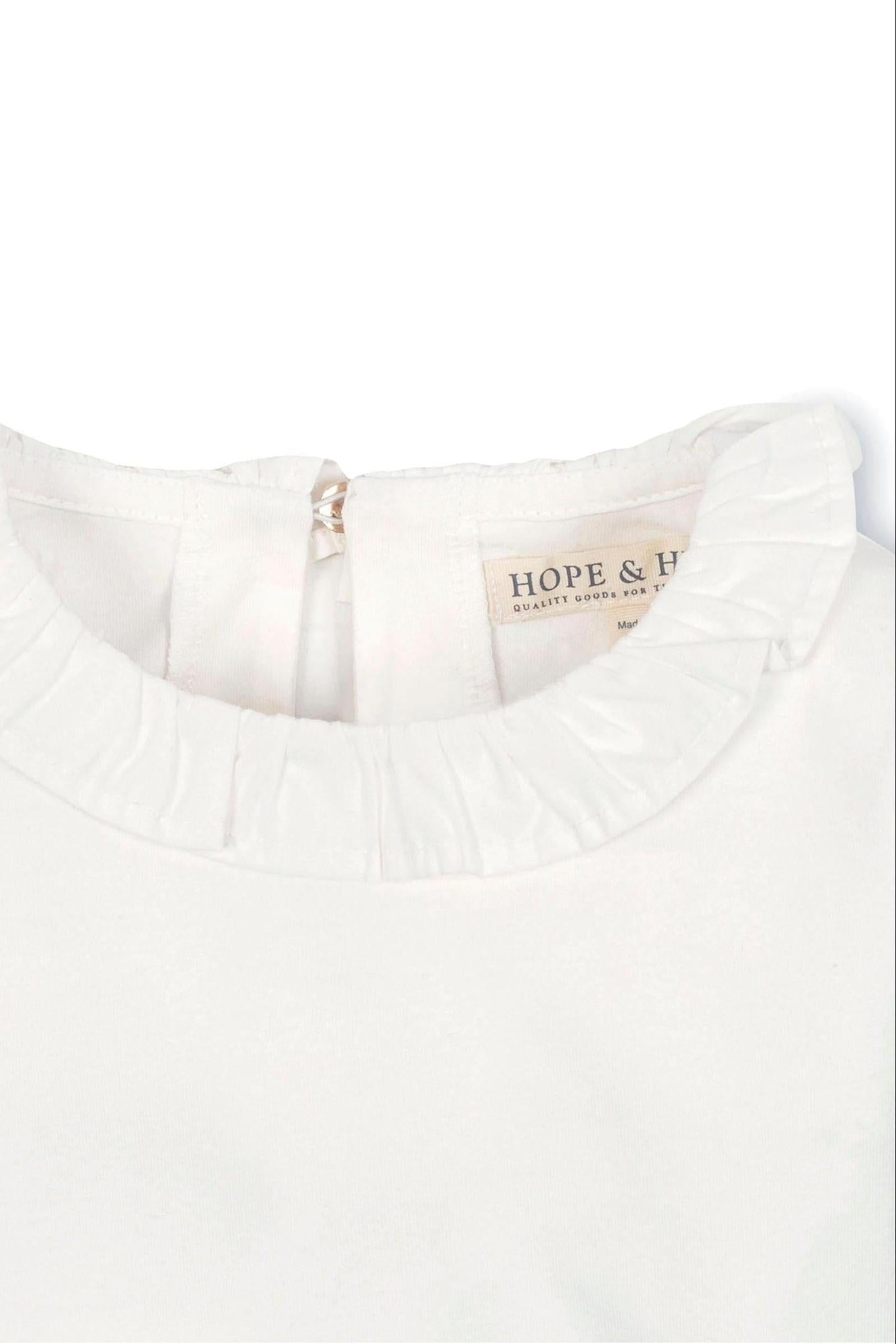 Organic Cotton Ruffle Collar Knit Top for Girls, White, Toddler & Kids
