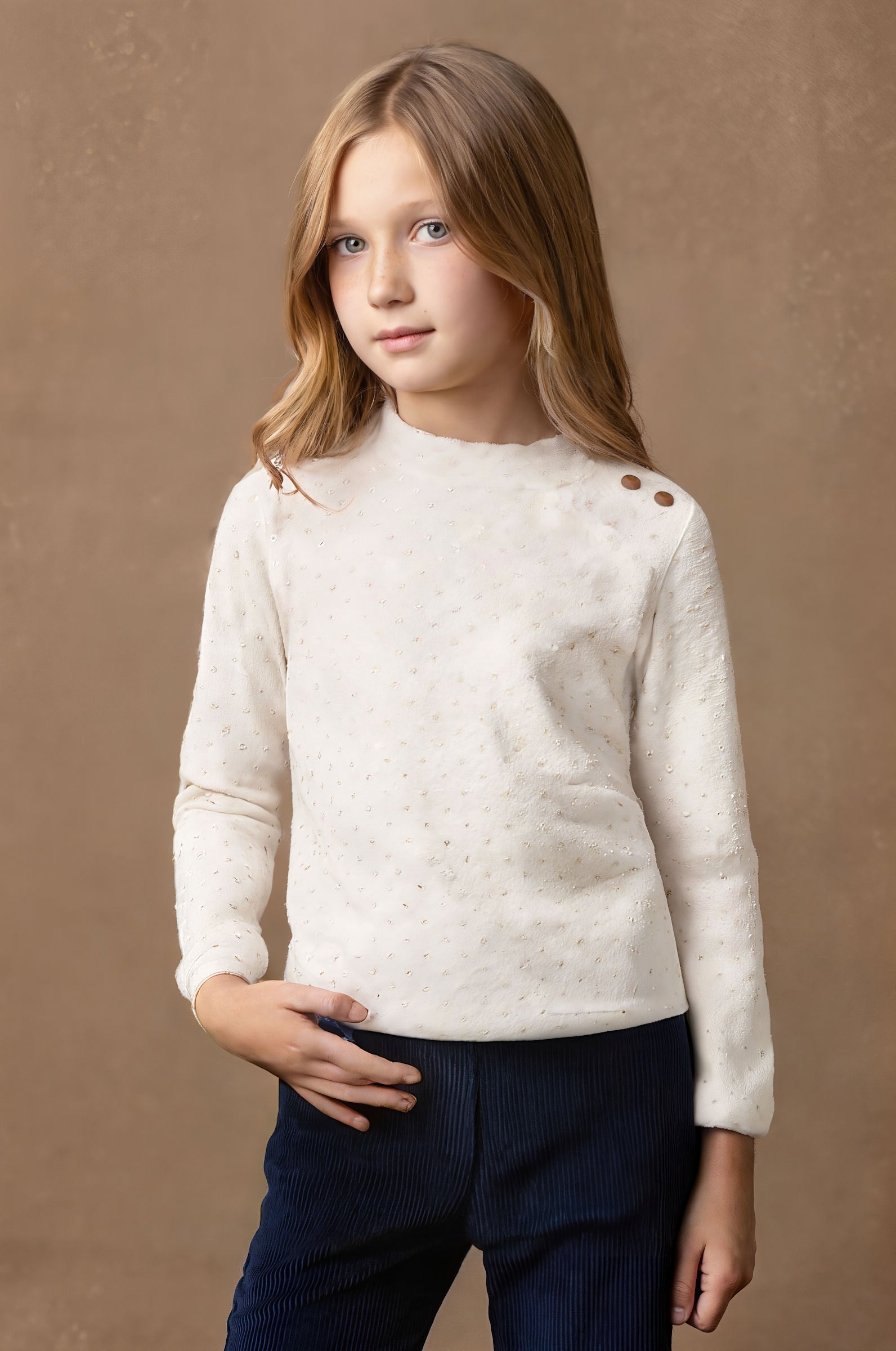 Organic Cotton Mock Neck Knit Top for Girls, Soft White, Toddler & Kids