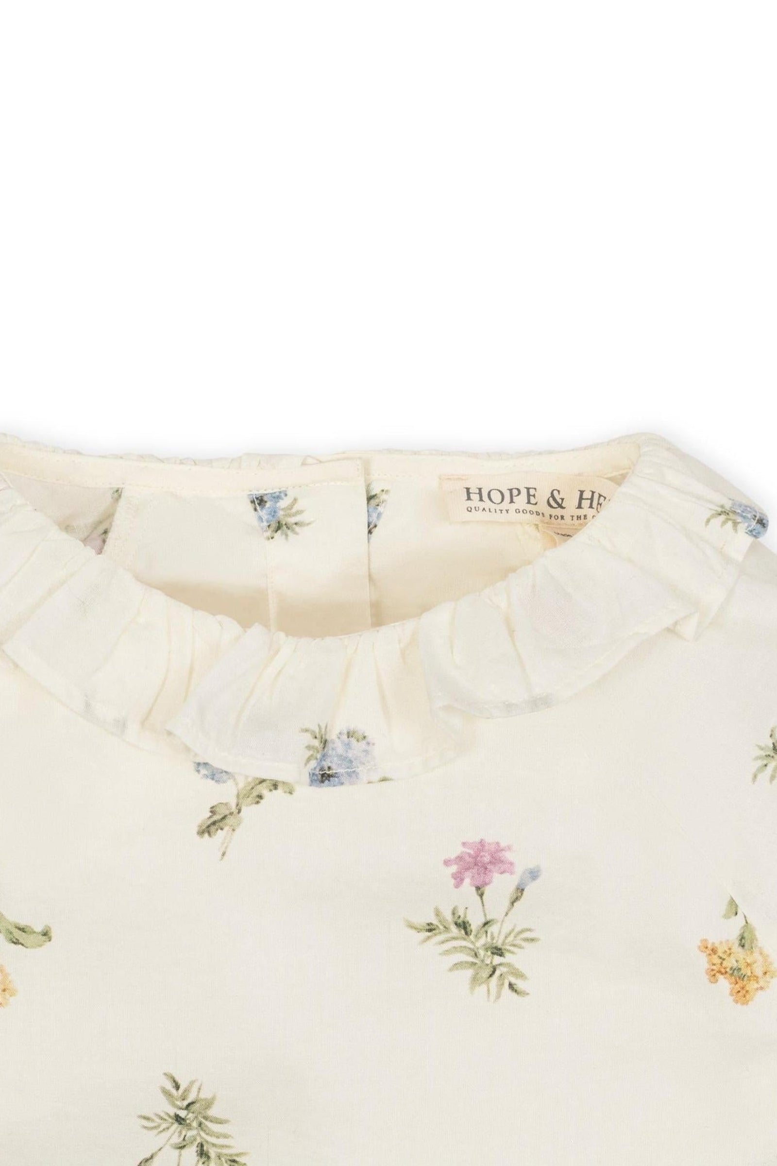 Organic Cotton Ruffle Collar Top For Girls, Ivory Floral, Toddler & Kids