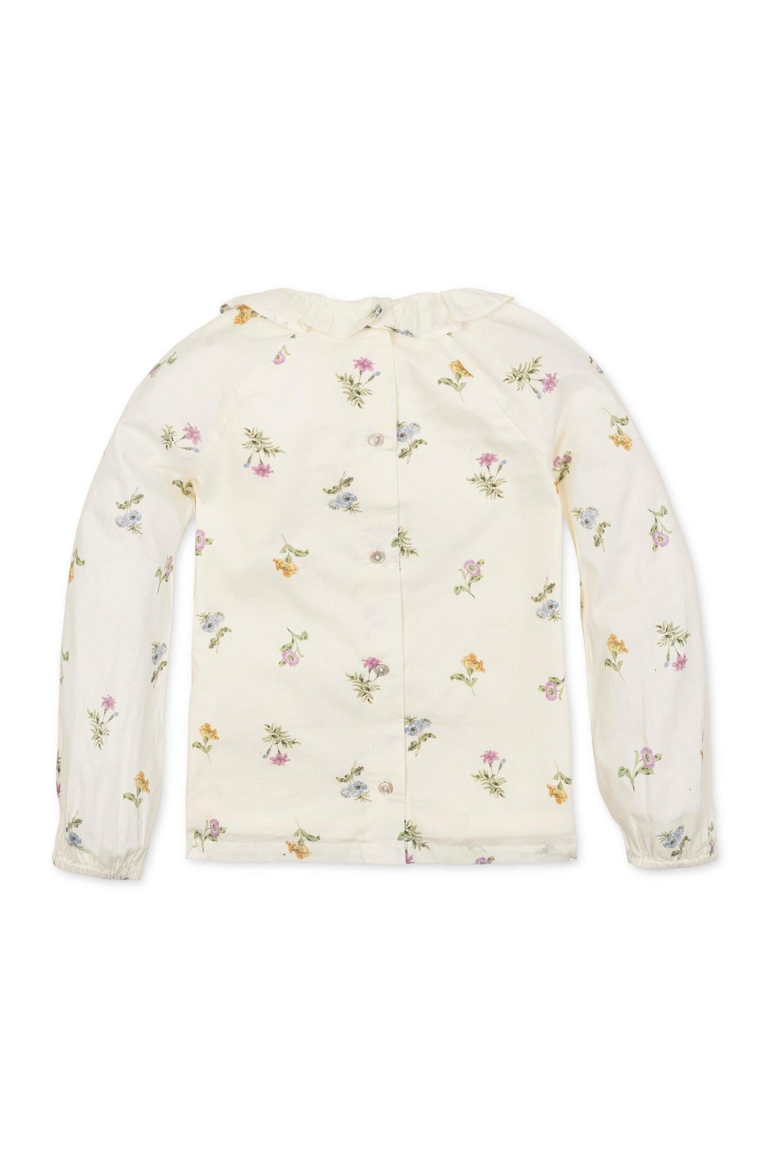 Organic Cotton Ruffle Collar Top For Girls, Ivory Floral, Toddler & Kids
