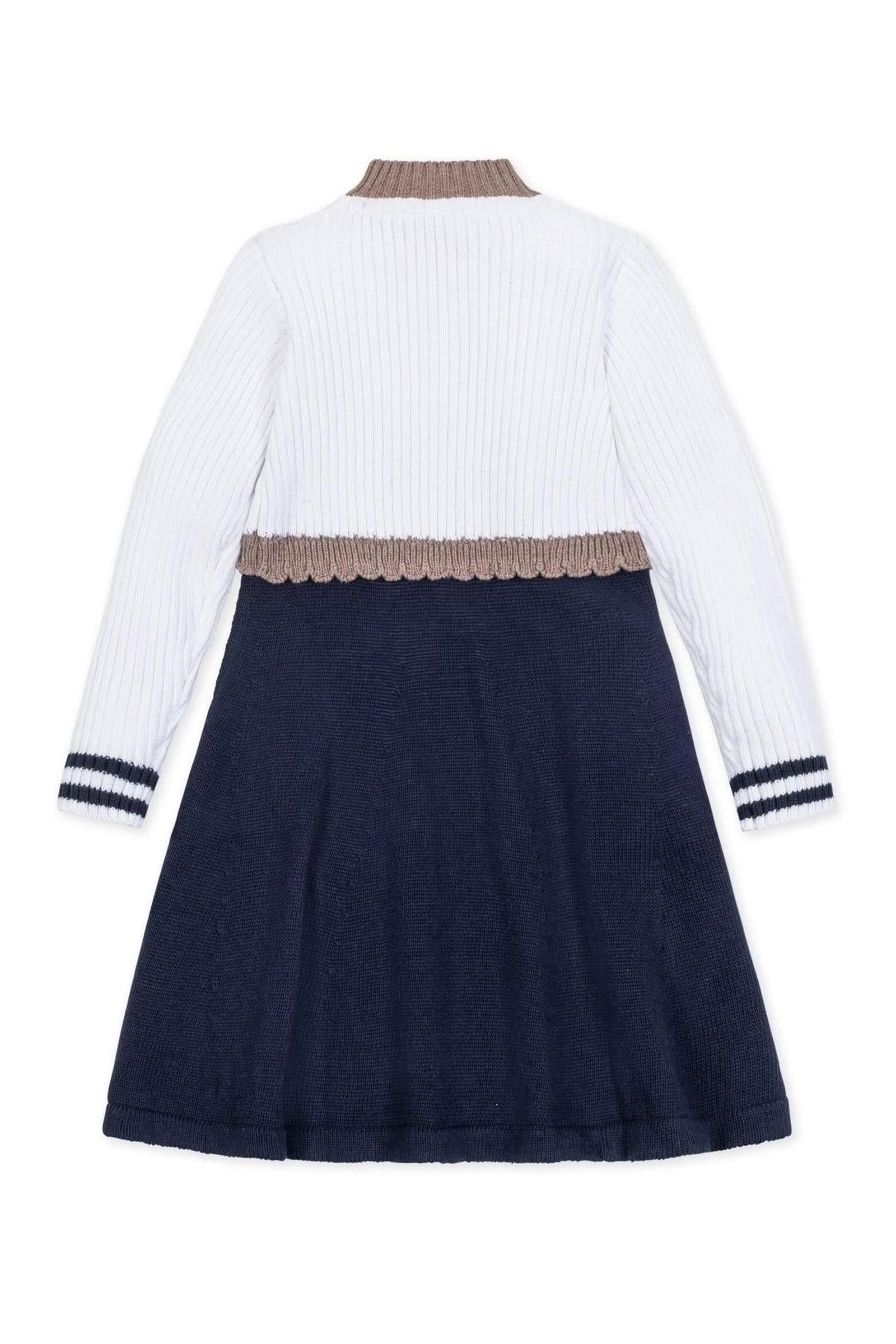 Organic Cotton Mock Neck Henley Sweater Dress for Girls, White & Navy, Toddler & Kids