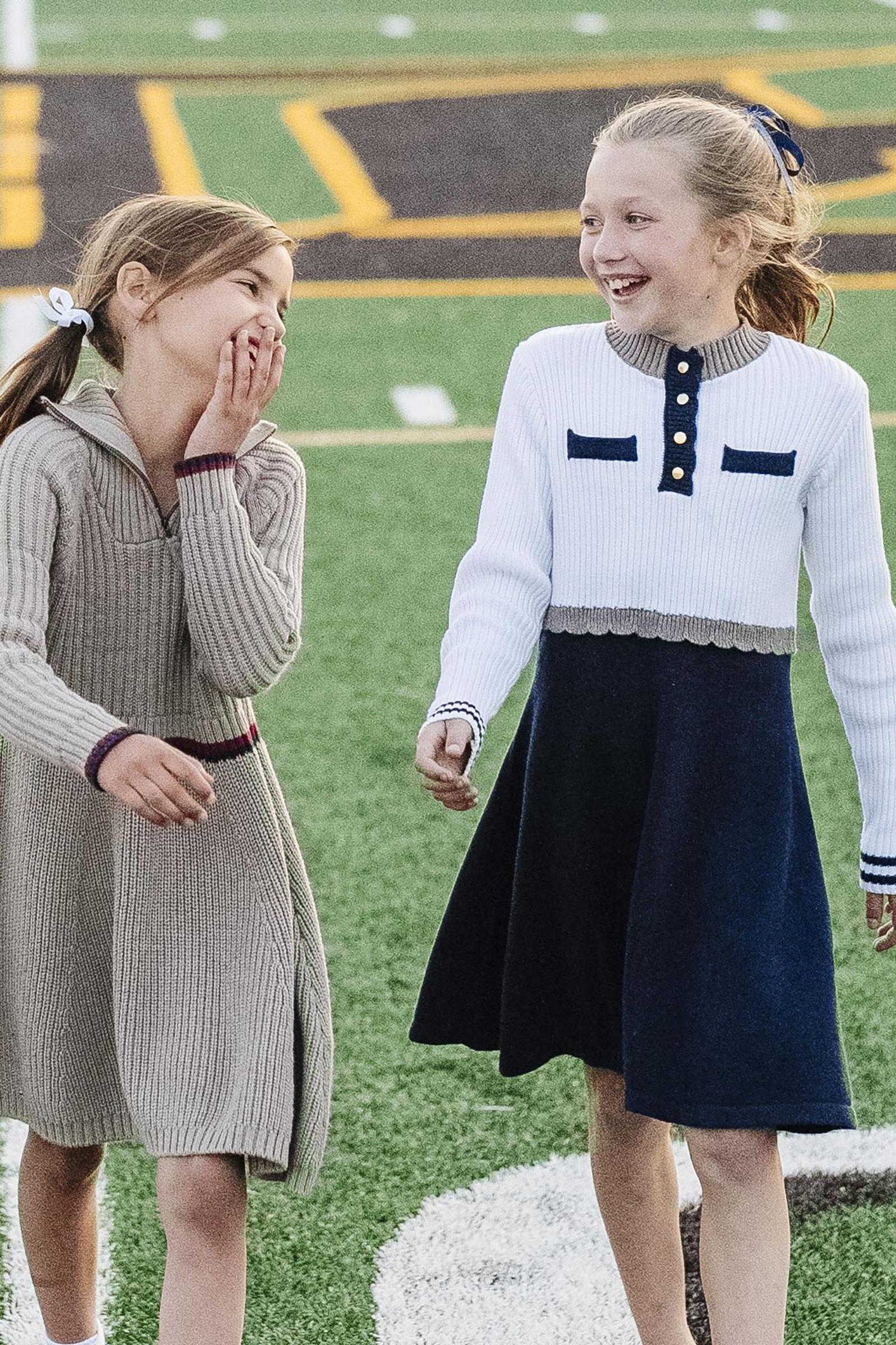 Organic Cotton Mock Neck Henley Sweater Dress for Girls, White & Navy, Toddler & Kids