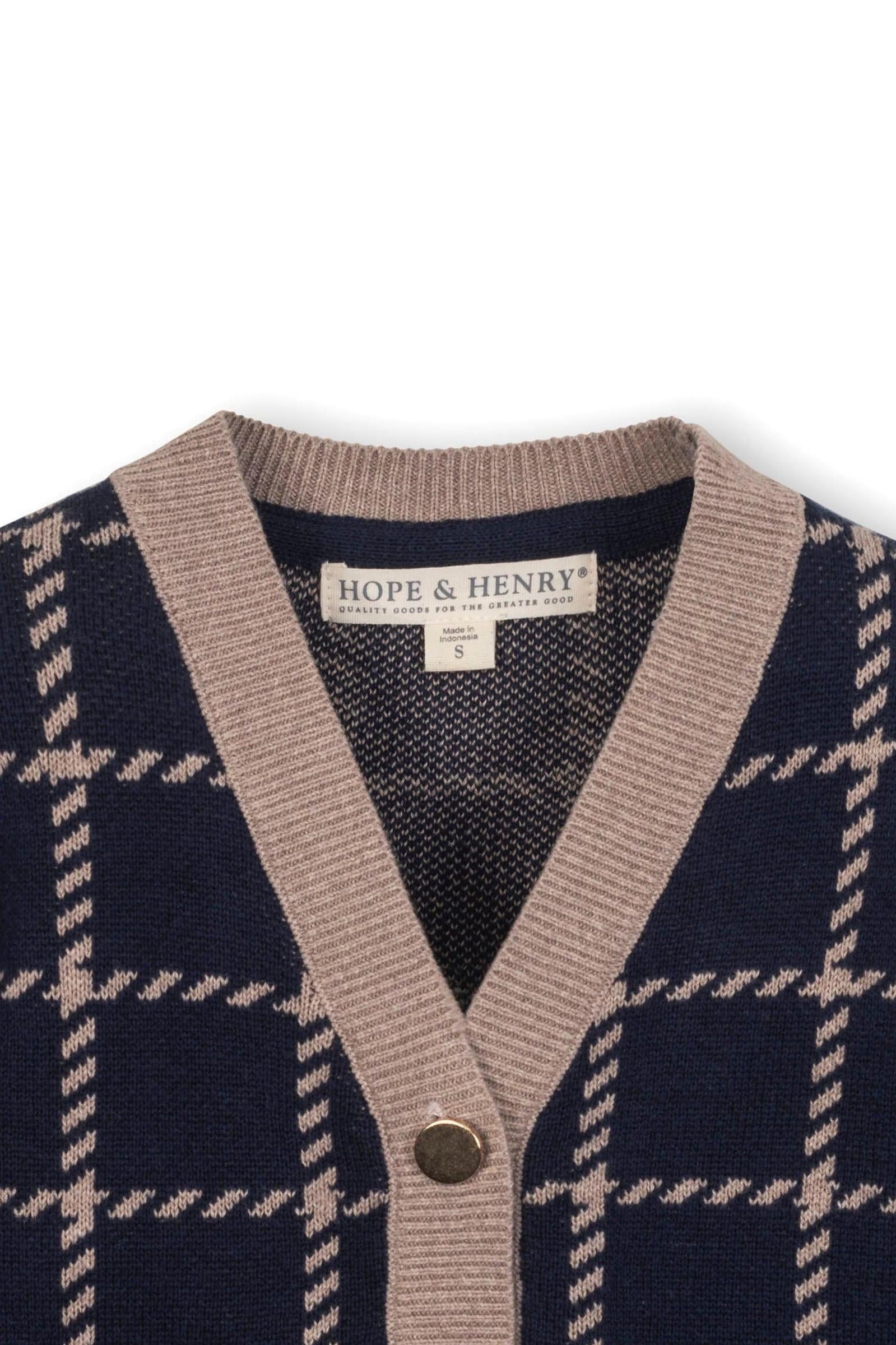 Organic Cotton Boyfriend Cardigan for Girls, Navy & Tan, Toddler & Kids