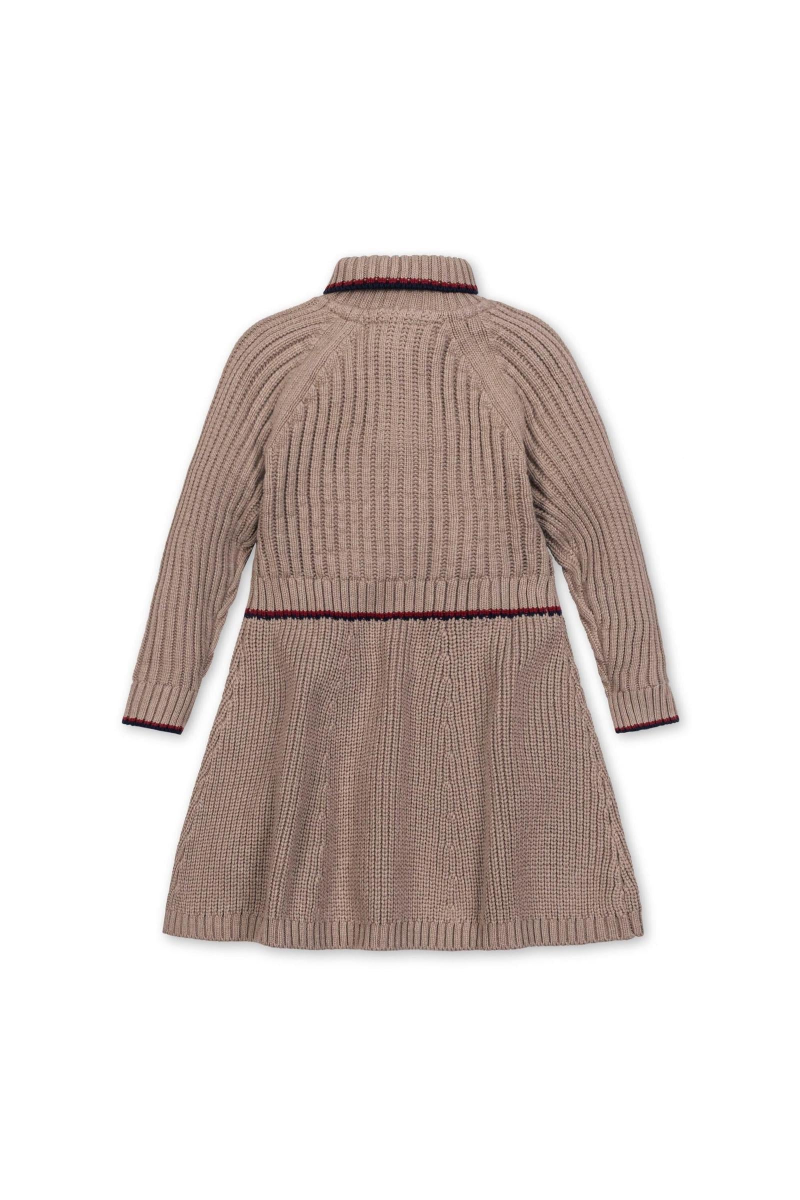 Organic Cotton Half Zip Sweater Dress for Girls, Taupe Heather Rib Knit with Contrast Stripe, Toddler & Kids