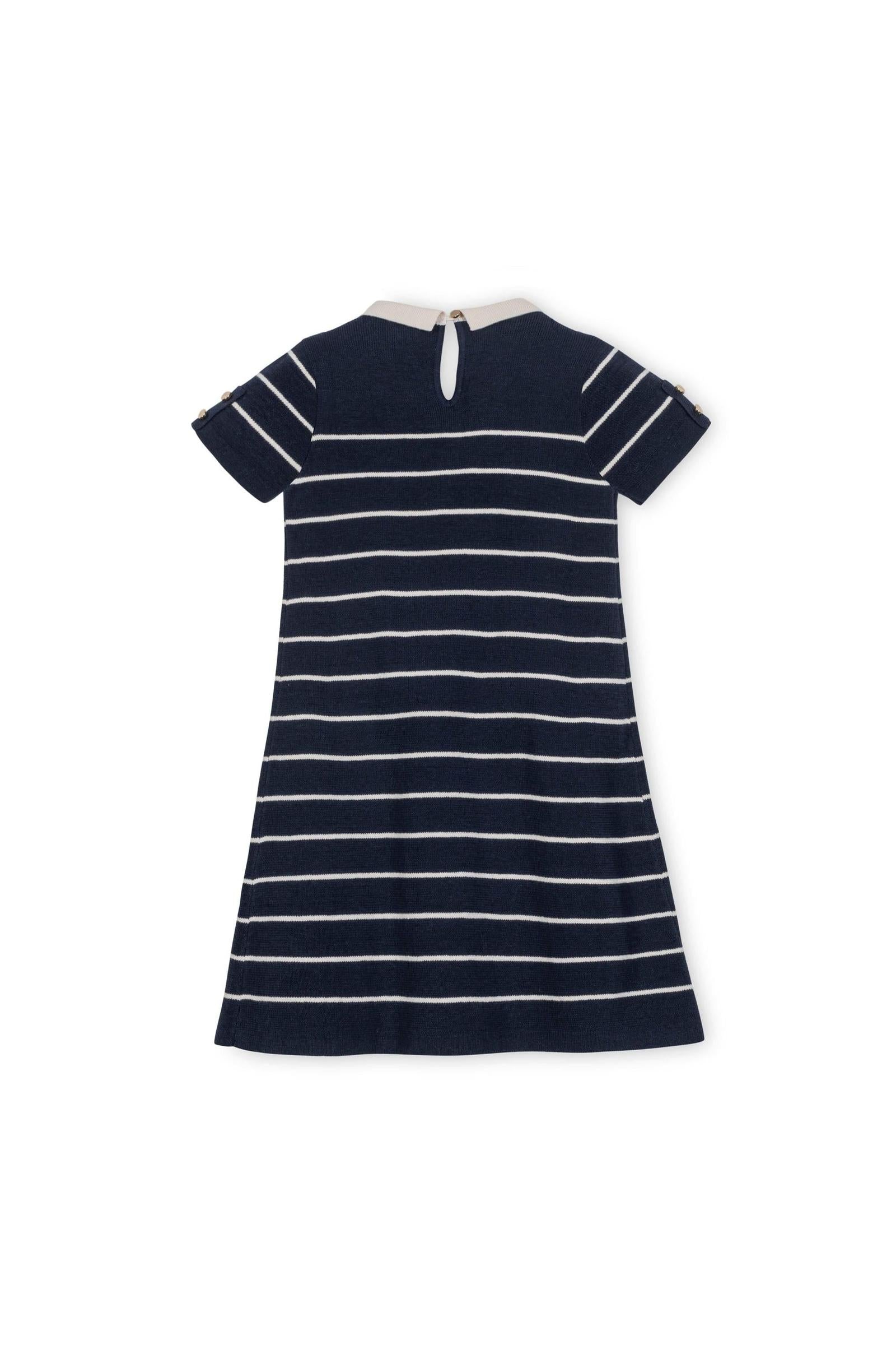 Organic Cotton Short Sleeve Collared Sweater Dress, Navy Stripe, Toddler & Kids