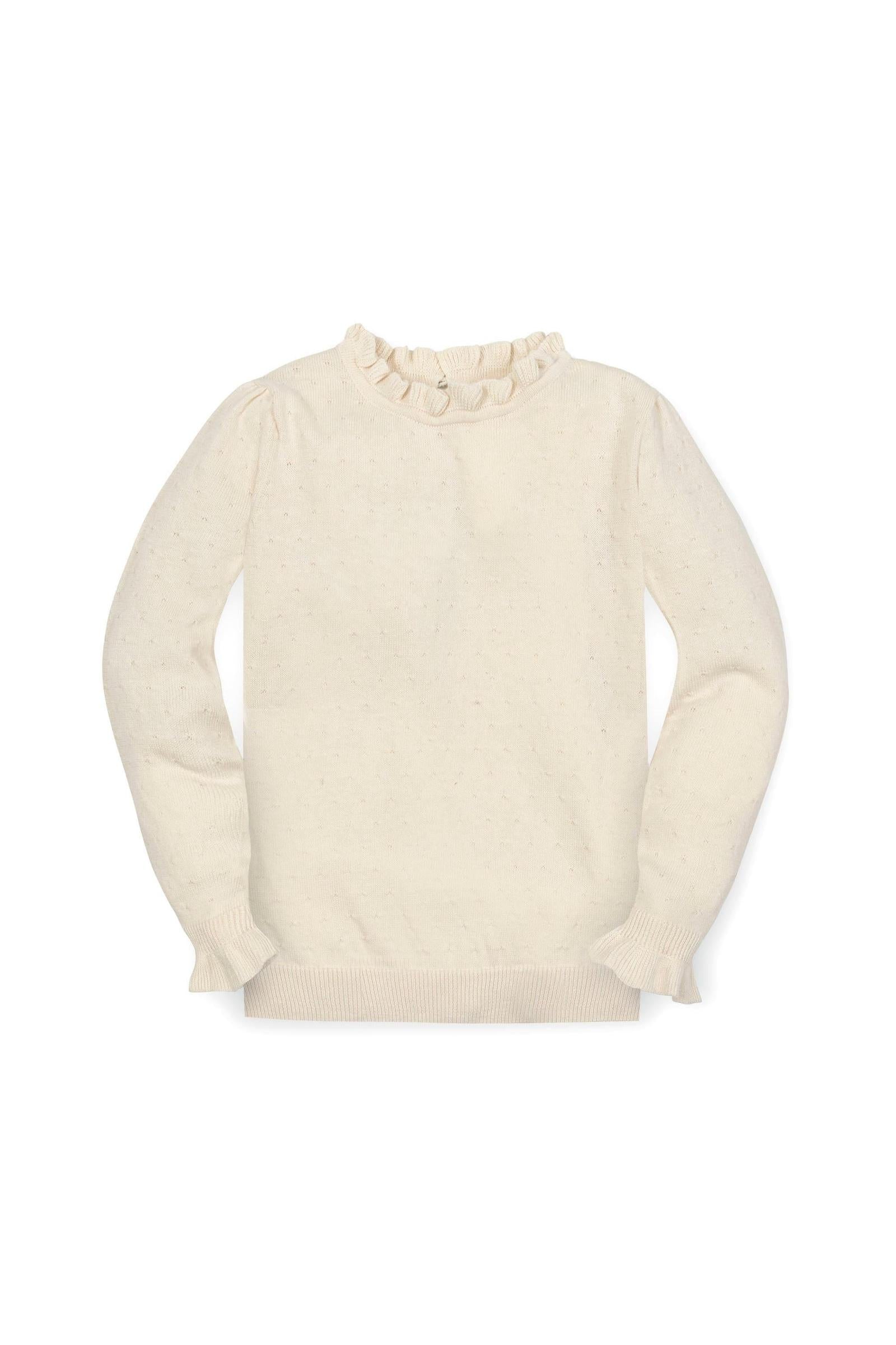 Organic Cotton Ruffle Edge Sweater, Ivory, Toddler & Kids