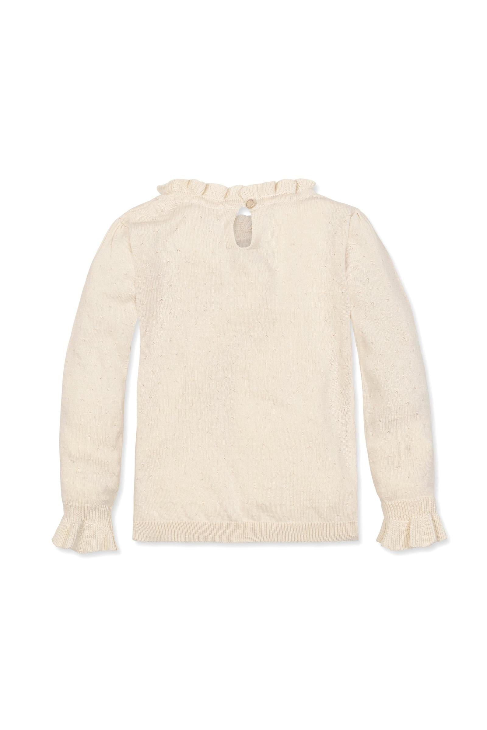 Organic Cotton Ruffle Edge Sweater, Ivory, Toddler & Kids