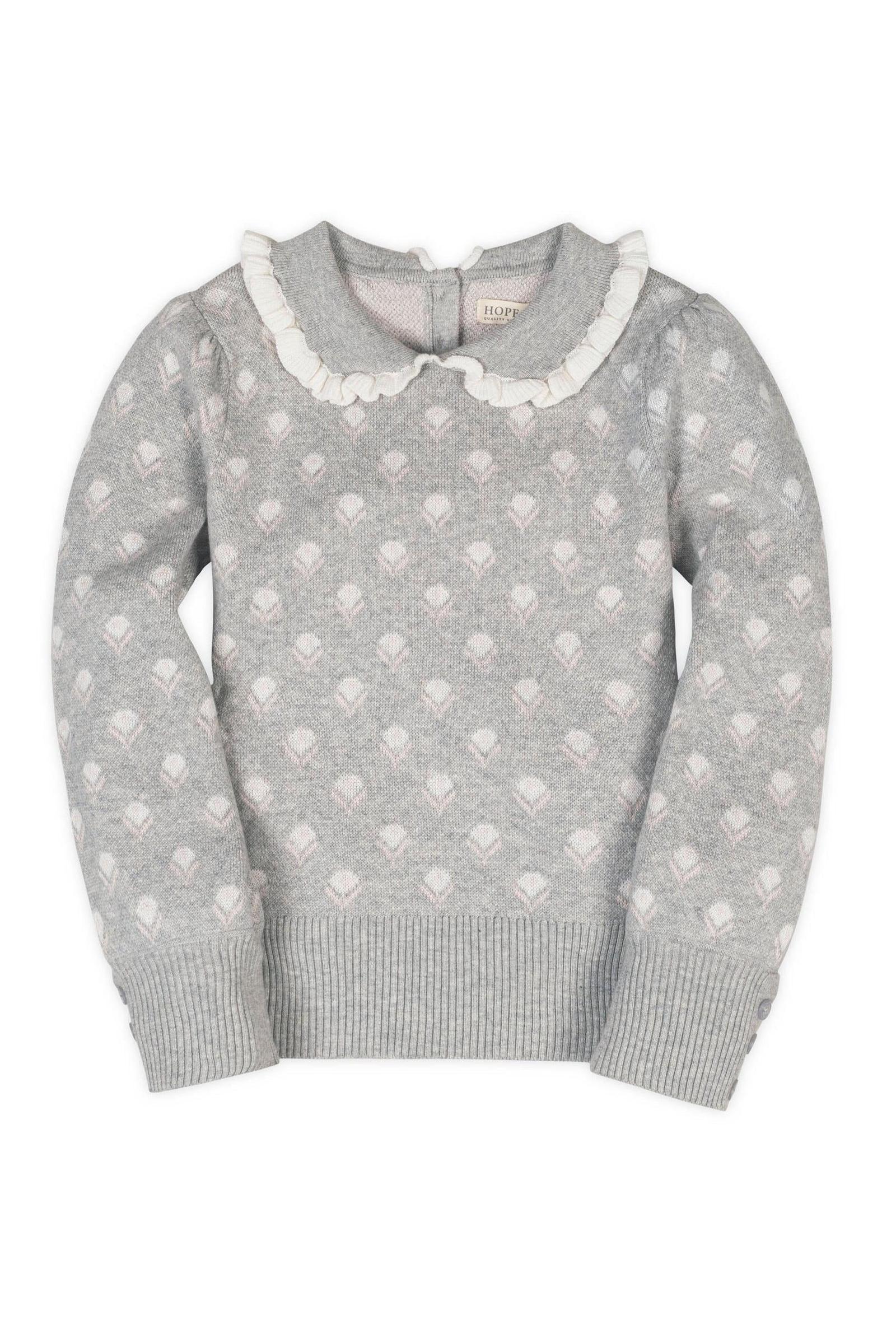 Organic Cotton Peter Pan Collar Sweater, Gray Flower Intarsia, Toddler & Kids