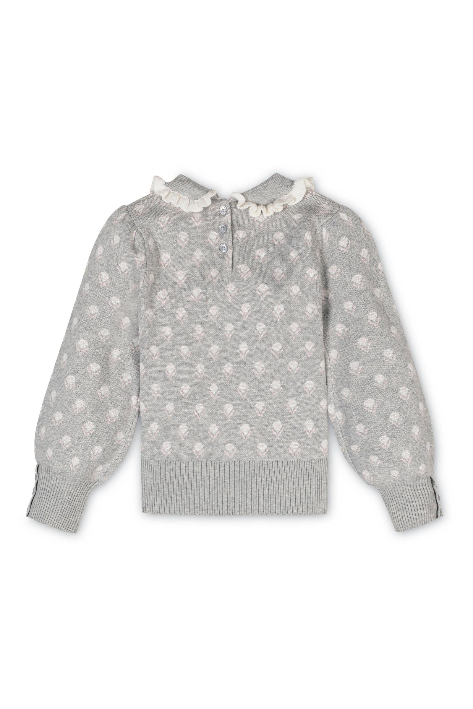Organic Cotton Peter Pan Collar Sweater, Gray Flower Intarsia, Toddler & Kids