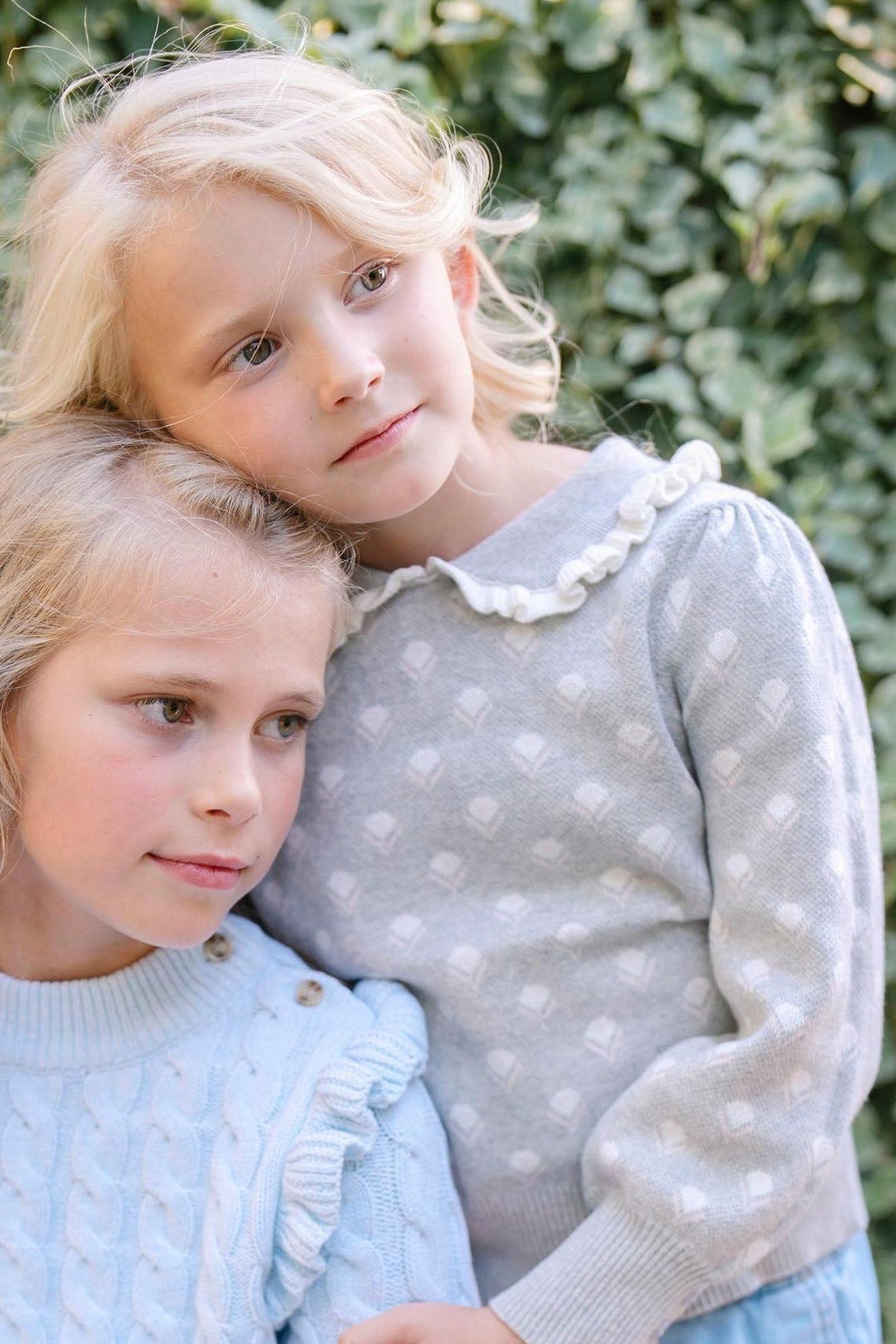 Organic Cotton Peter Pan Collar Sweater, Gray Flower Intarsia, Toddler & Kids