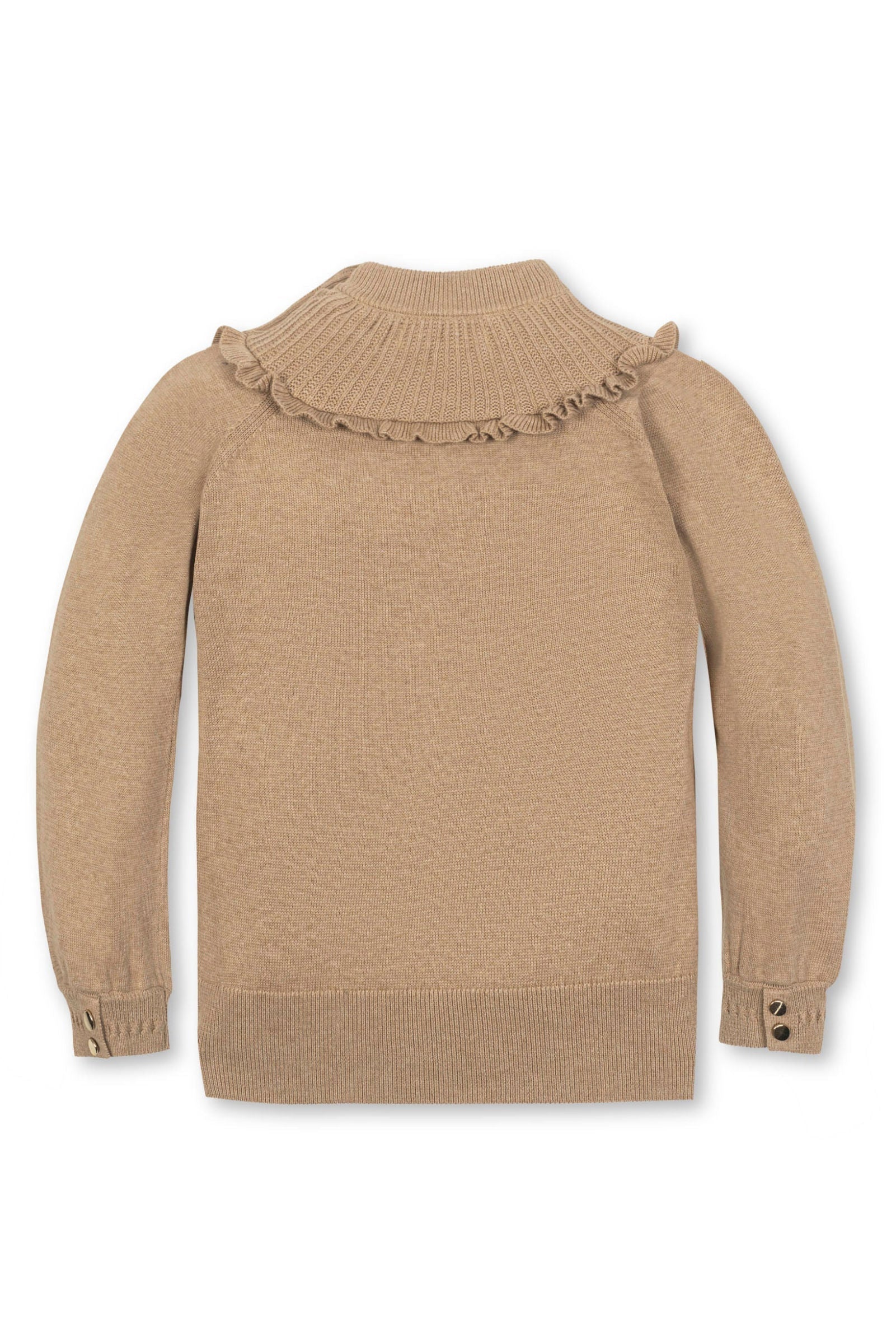 Organic Cotton Mock Neck Ruffle Sweater for Girls, Camel Heather Rib Knit, Toddler & Kids