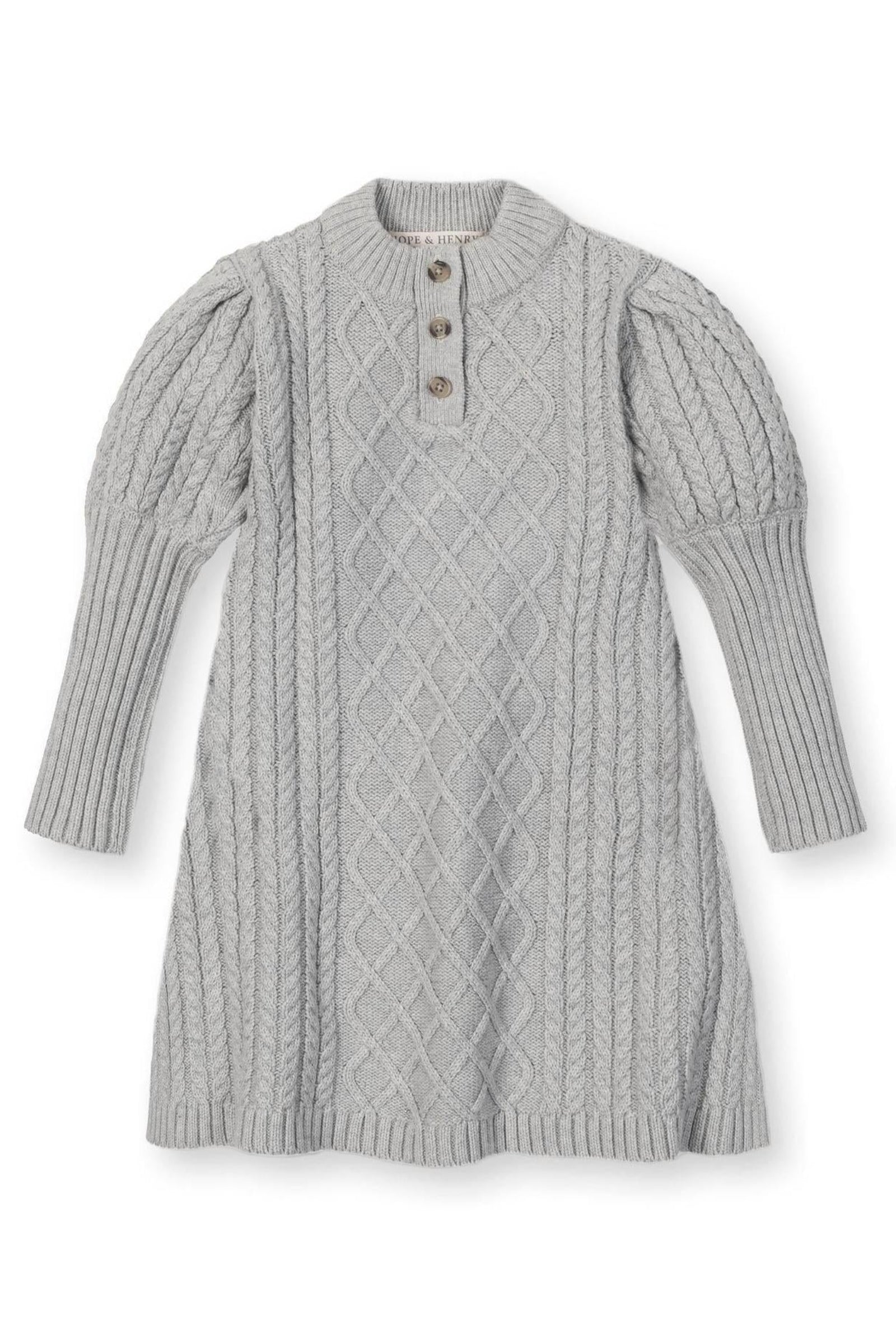Grey Organic Cotton Mock Neck Button Placket Sweater Dress, Baby, Toddler & Kids