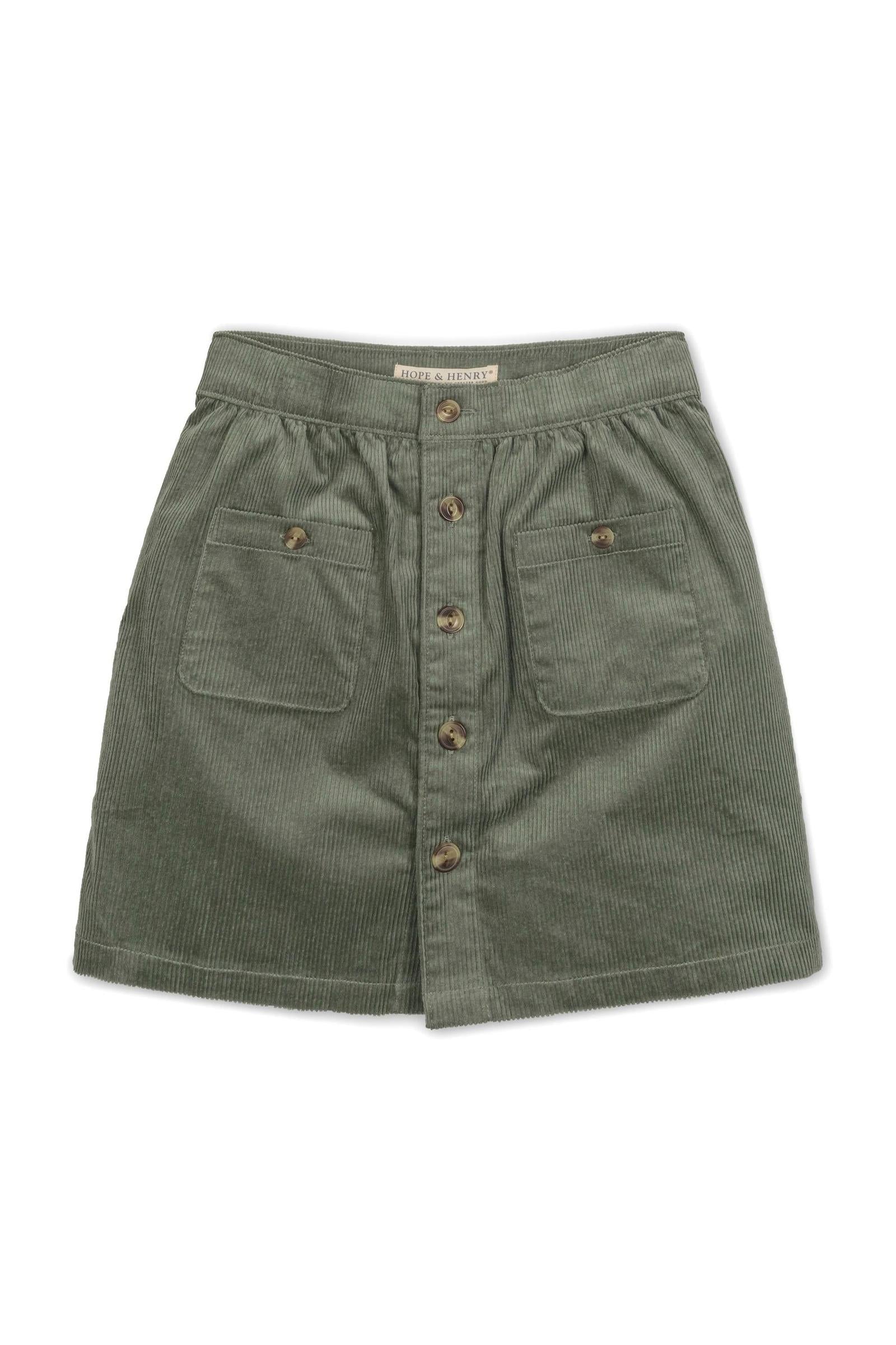 Organic Cotton Corduroy Button Front Skirt for Girls, Sage, Toddler & Kids