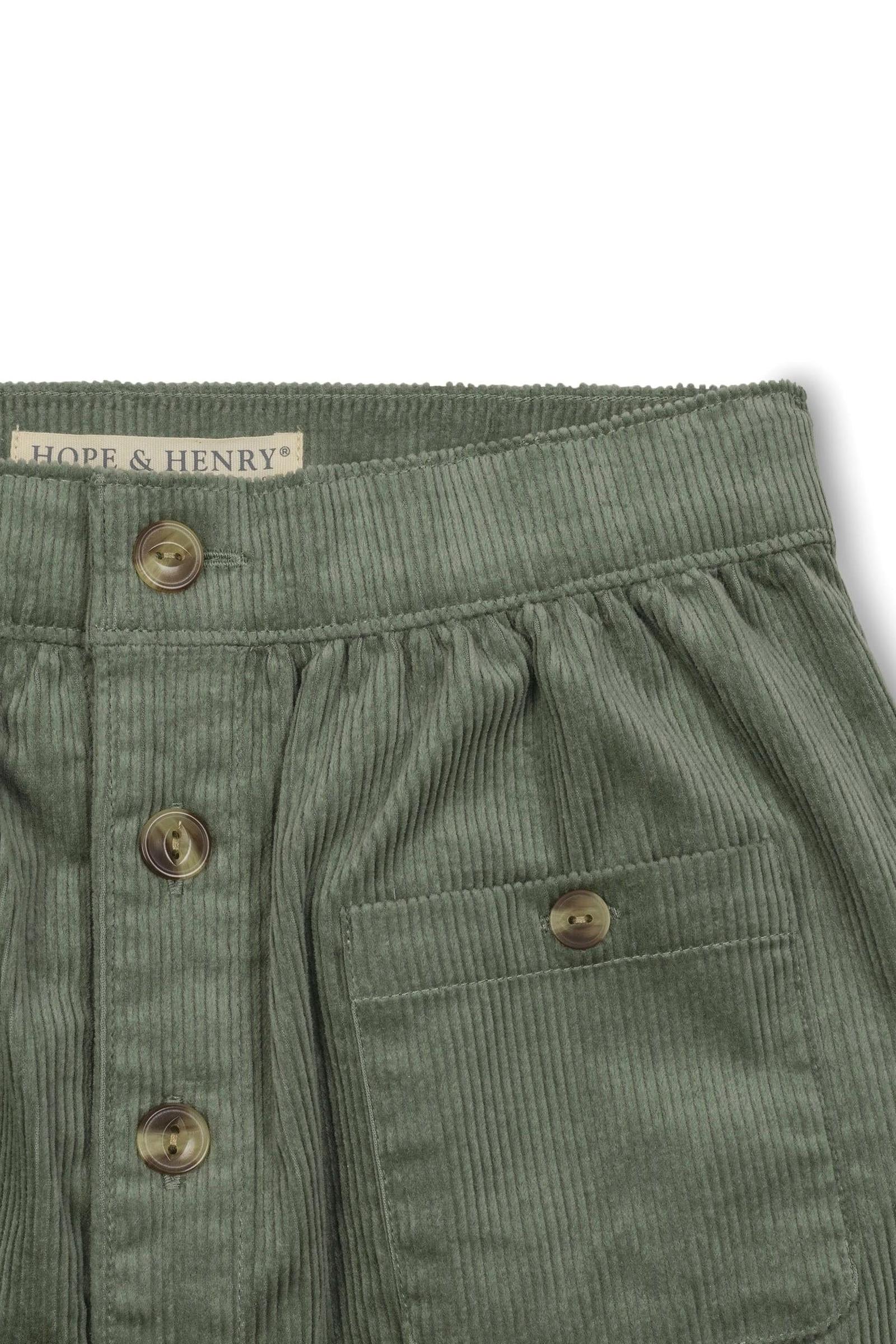 Organic Cotton Corduroy Button Front Skirt for Girls, Sage, Toddler & Kids