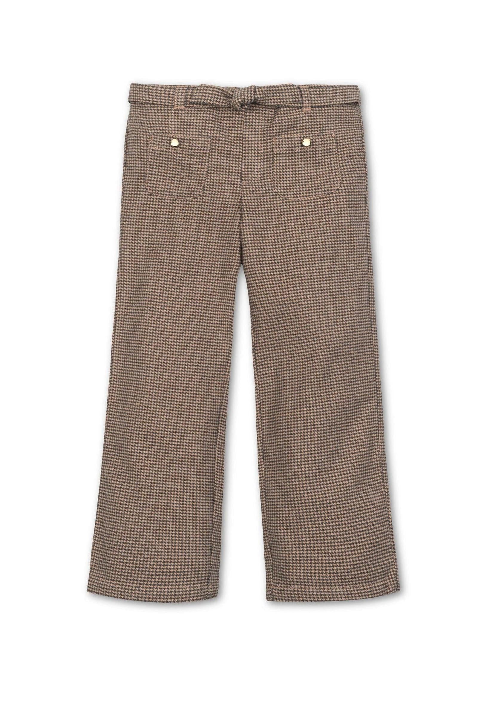 Organic Cotton Wide Leg Dress Pants, Camel Houndstooth, Toddler & Kids