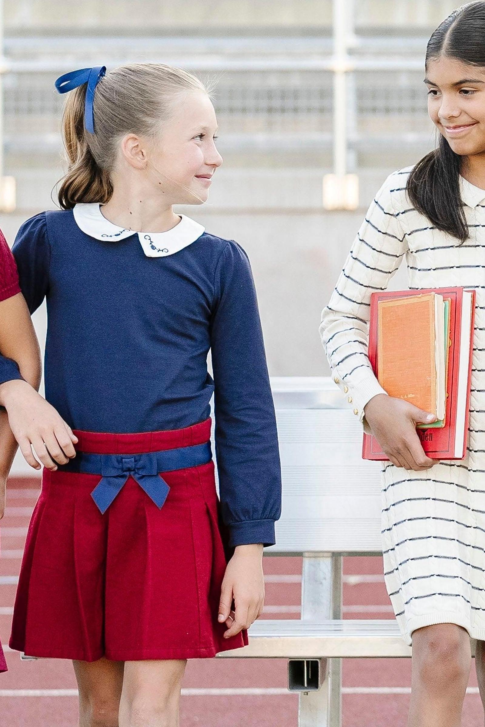 Organic Cotton Pleated Skirt with Bow, Red & Blue, Toddler & Kids