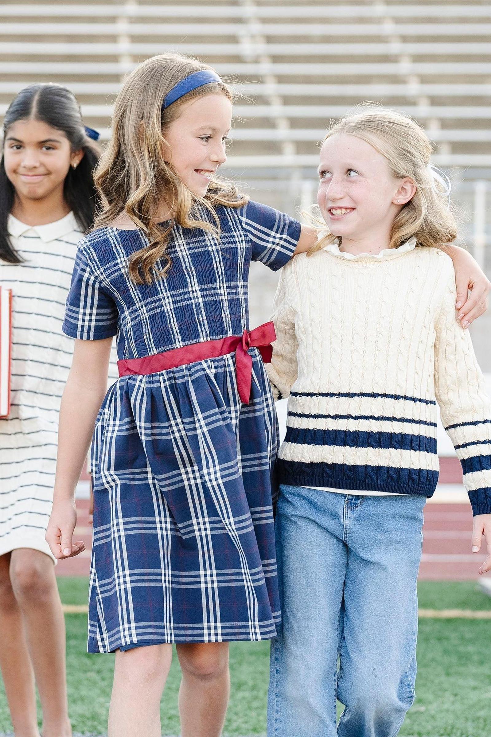 Organic Cotton Smocked Poplin Dress for Girls, Navy Plaid, Toddler & Kids