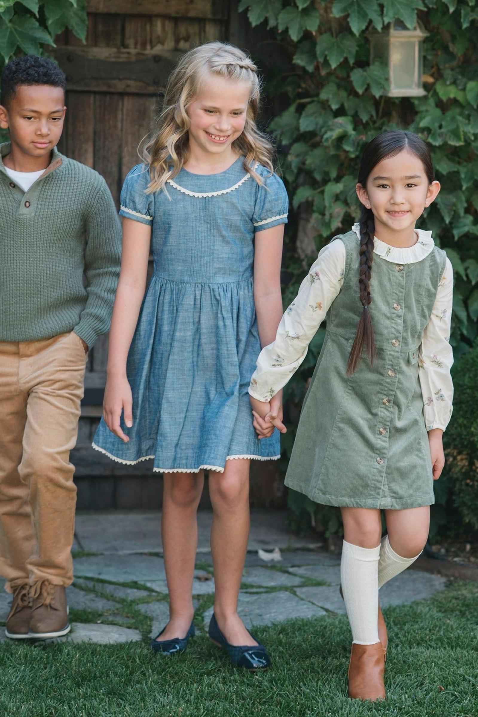 Organic Cotton Corduroy Jumper Dress for Girls, Sage Green, Toddler & Kids