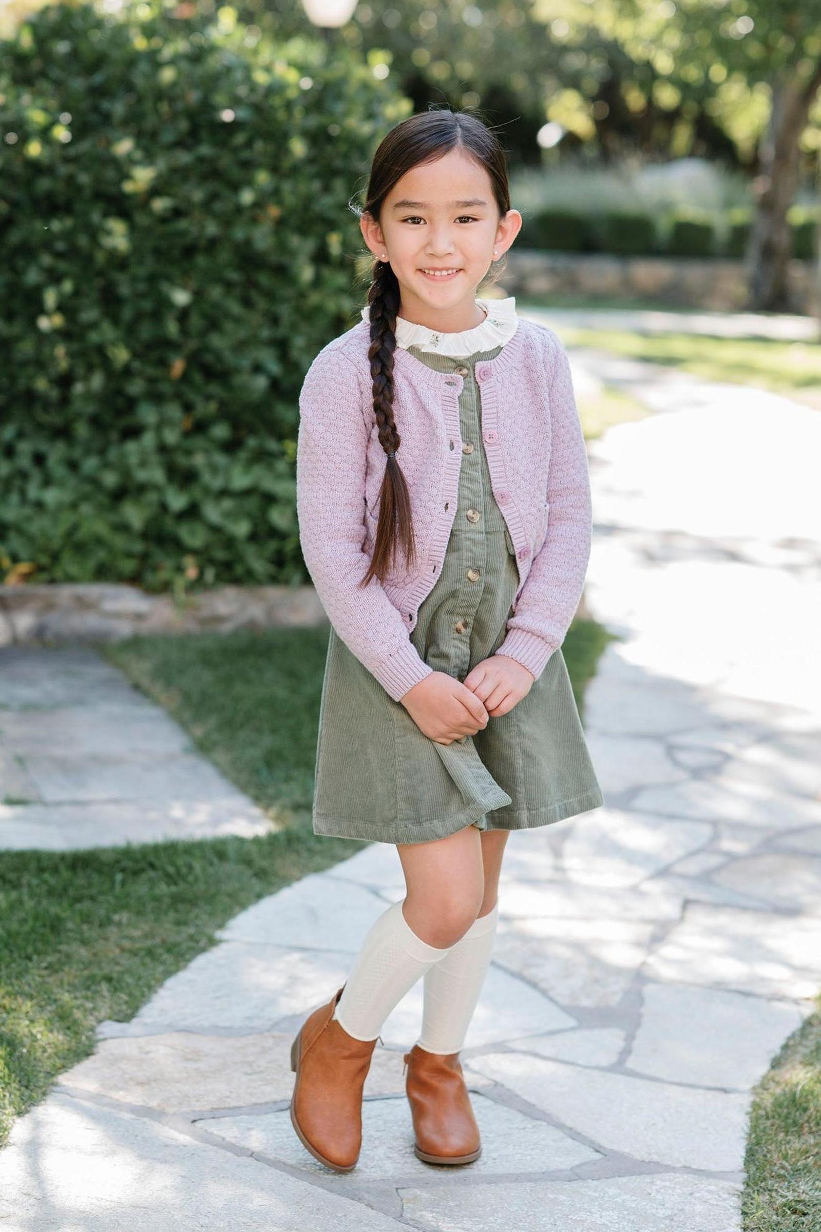 Organic Cotton Corduroy Jumper Dress for Girls, Sage Green, Toddler & Kids