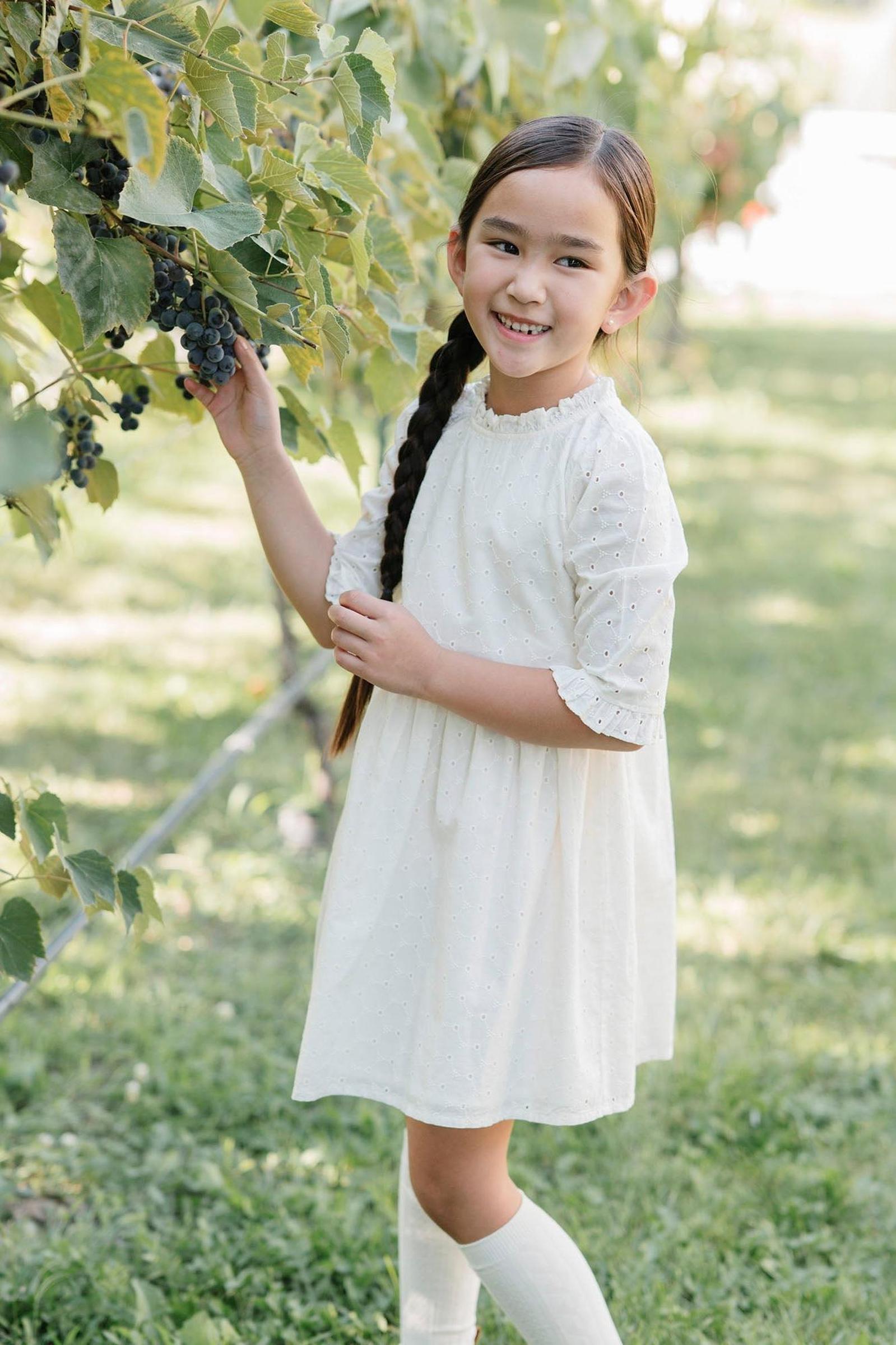 Organic Cotton Tiered & Lined Eyelet Dress, Ivory, Toddler & Kids, Family Matching Outfits