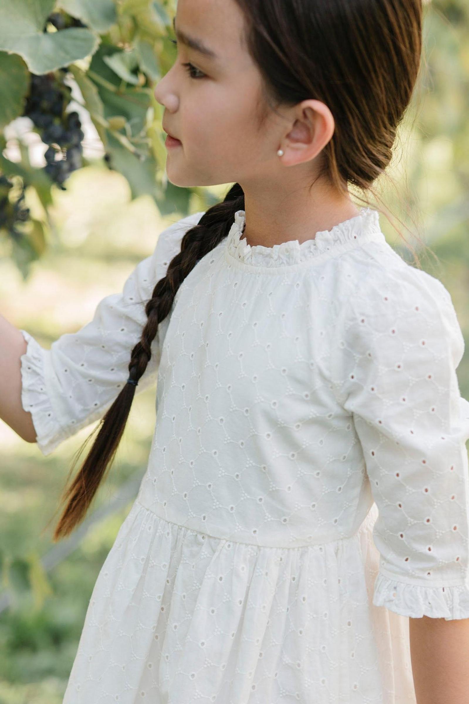 Organic Cotton Tiered & Lined Eyelet Dress, Ivory, Toddler & Kids, Family Matching Outfits