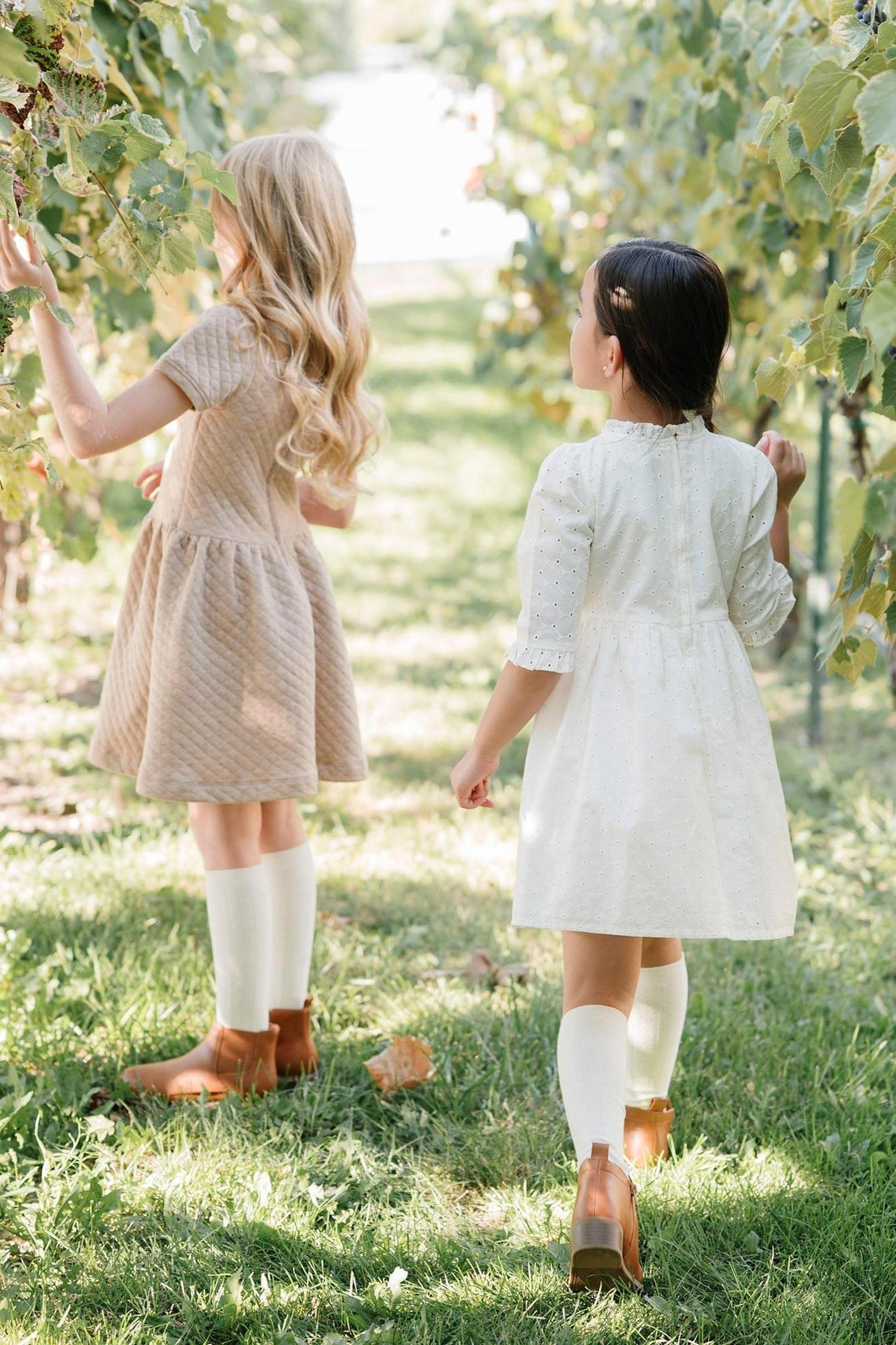 Organic Cotton Tiered & Lined Eyelet Dress, Ivory, Toddler & Kids, Family Matching Outfits