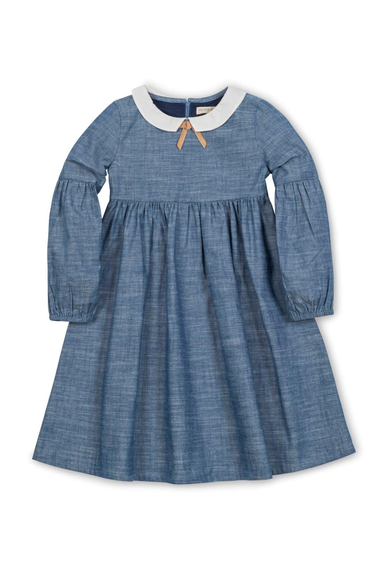 Organic Cotton Empire Dress with Peter Pan Collar for Girls, Chambray, Toddler & Kids