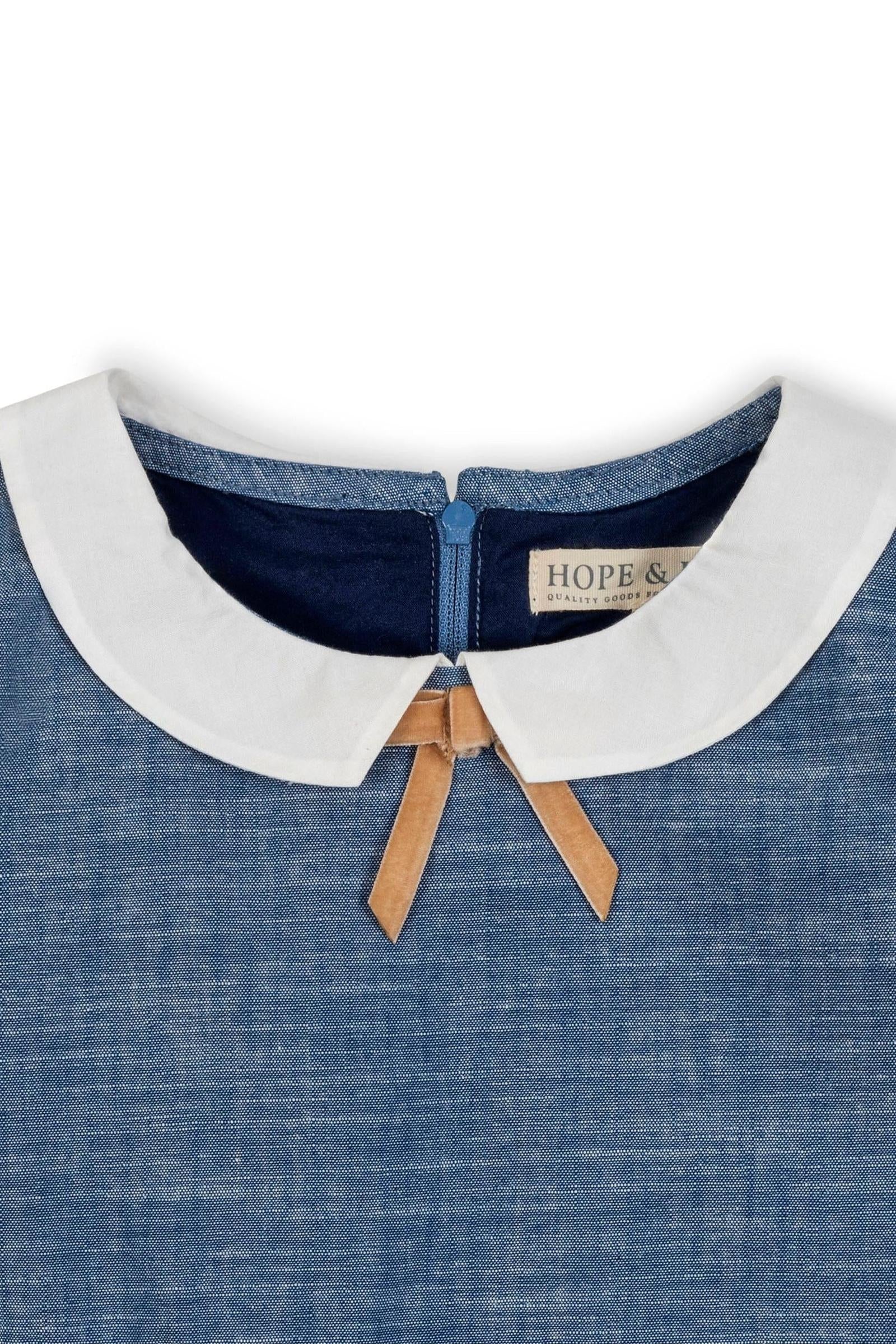 Organic Cotton Empire Dress with Peter Pan Collar for Girls, Chambray, Toddler & Kids