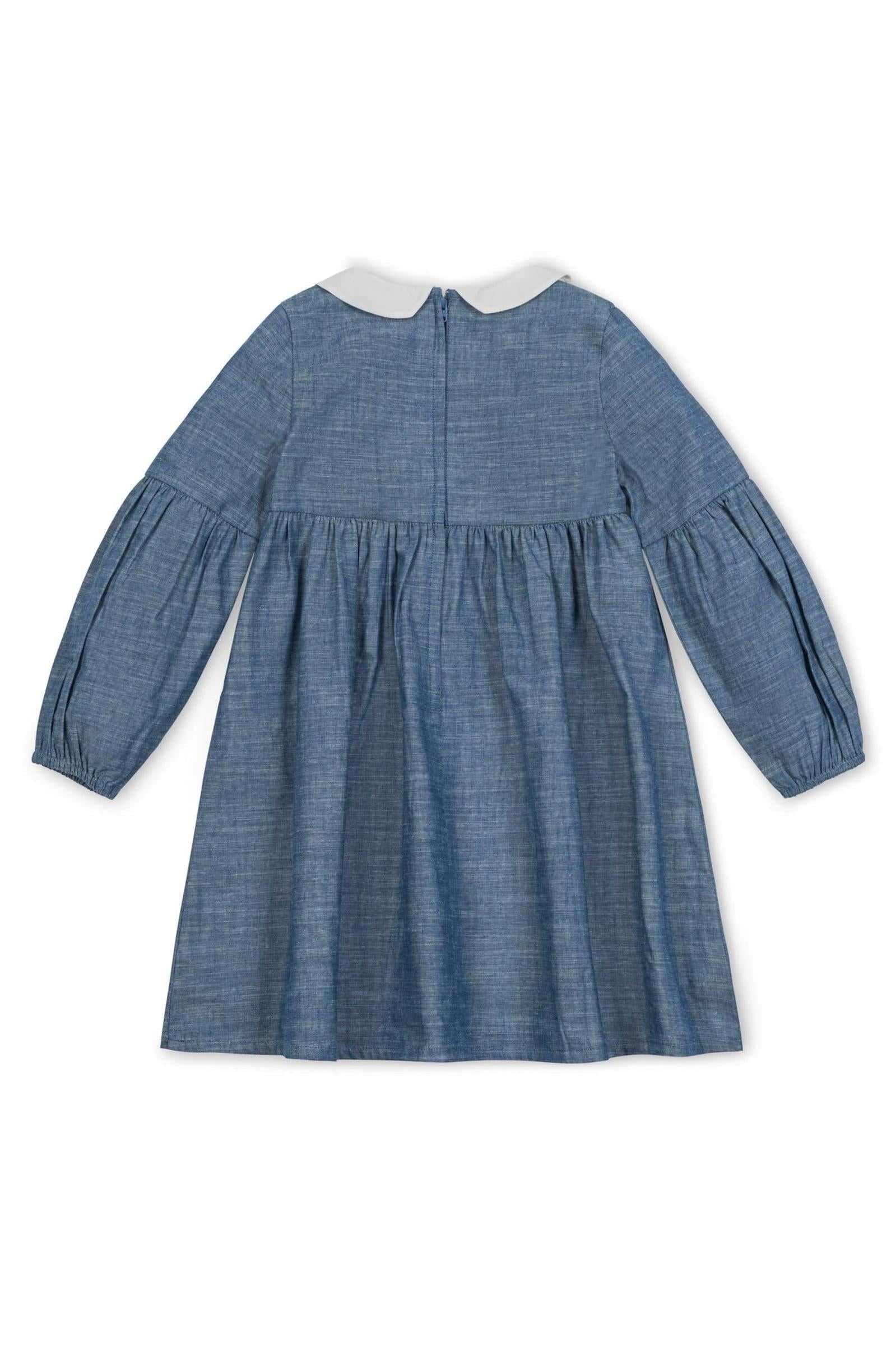 Organic Cotton Empire Dress with Peter Pan Collar for Girls, Chambray, Toddler & Kids
