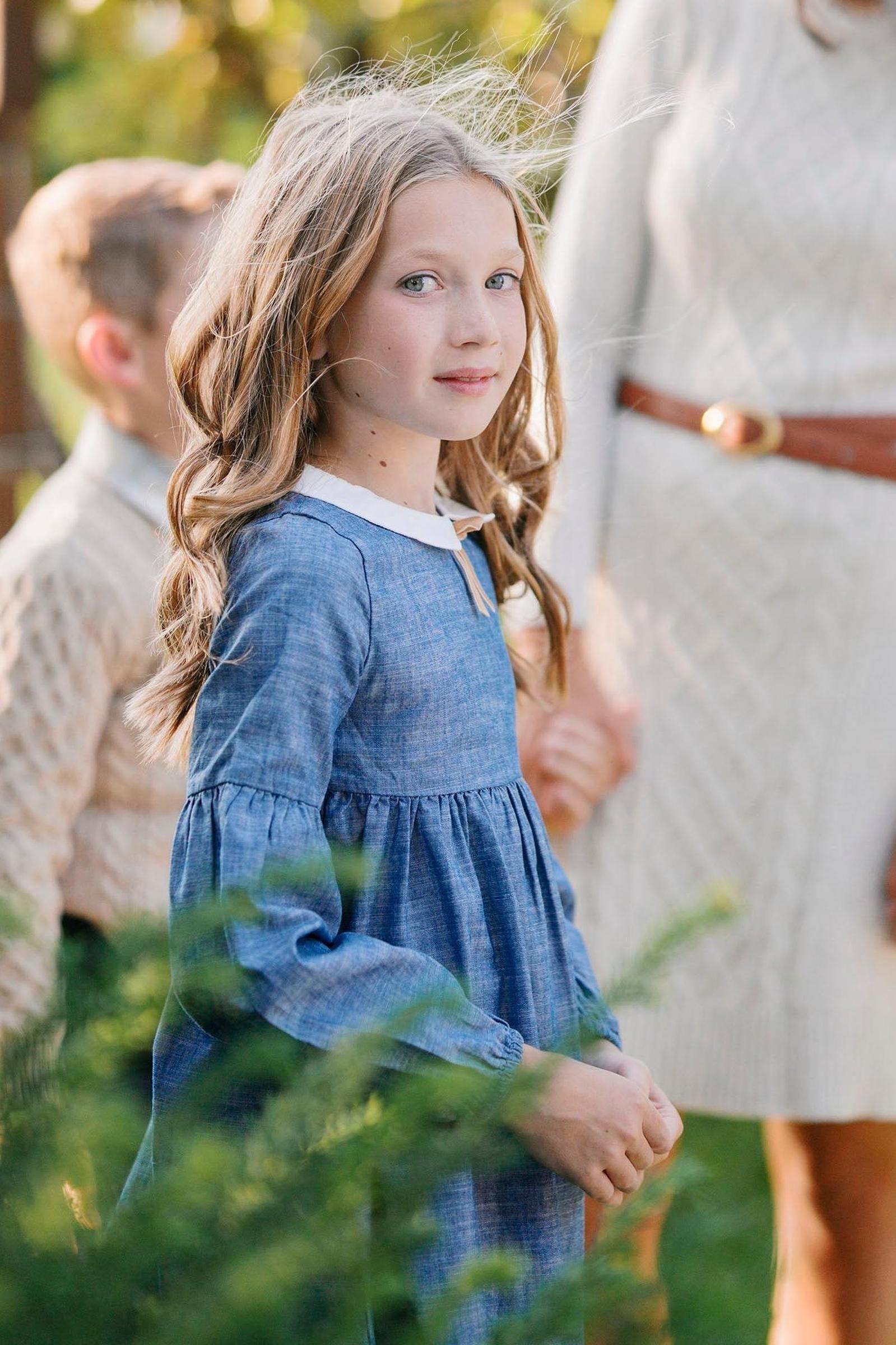 Organic Cotton Empire Dress with Peter Pan Collar for Girls, Chambray, Toddler & Kids