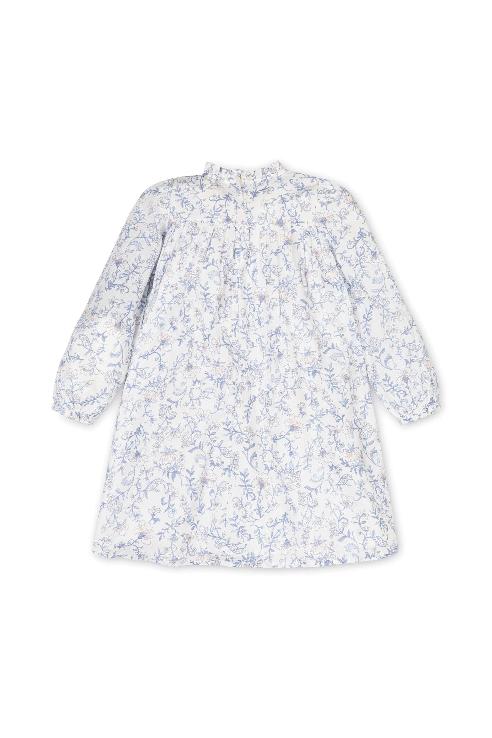Organic Cotton Smocked Yoke Dress for Girls, White with Gray Toile Floral Print, Baby