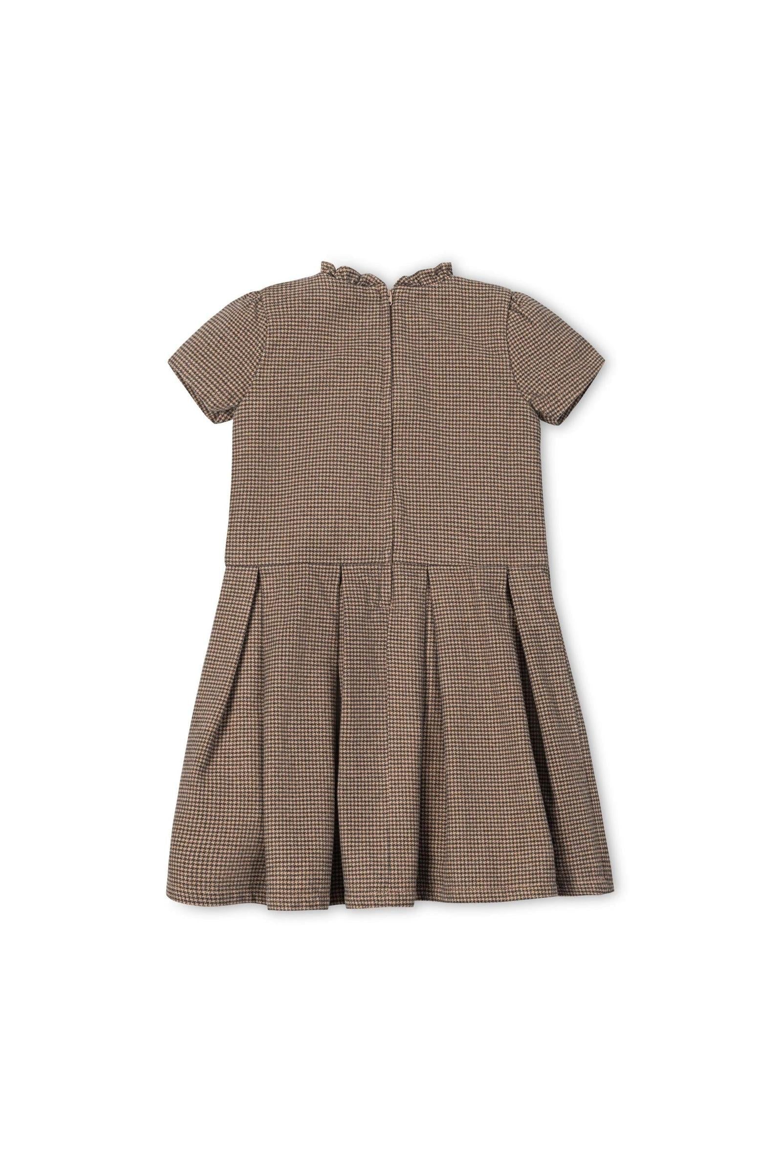 Organic Cotton Ruffle Collar Houndstooth Dress, Beige and Grey, Toddler & Kids
