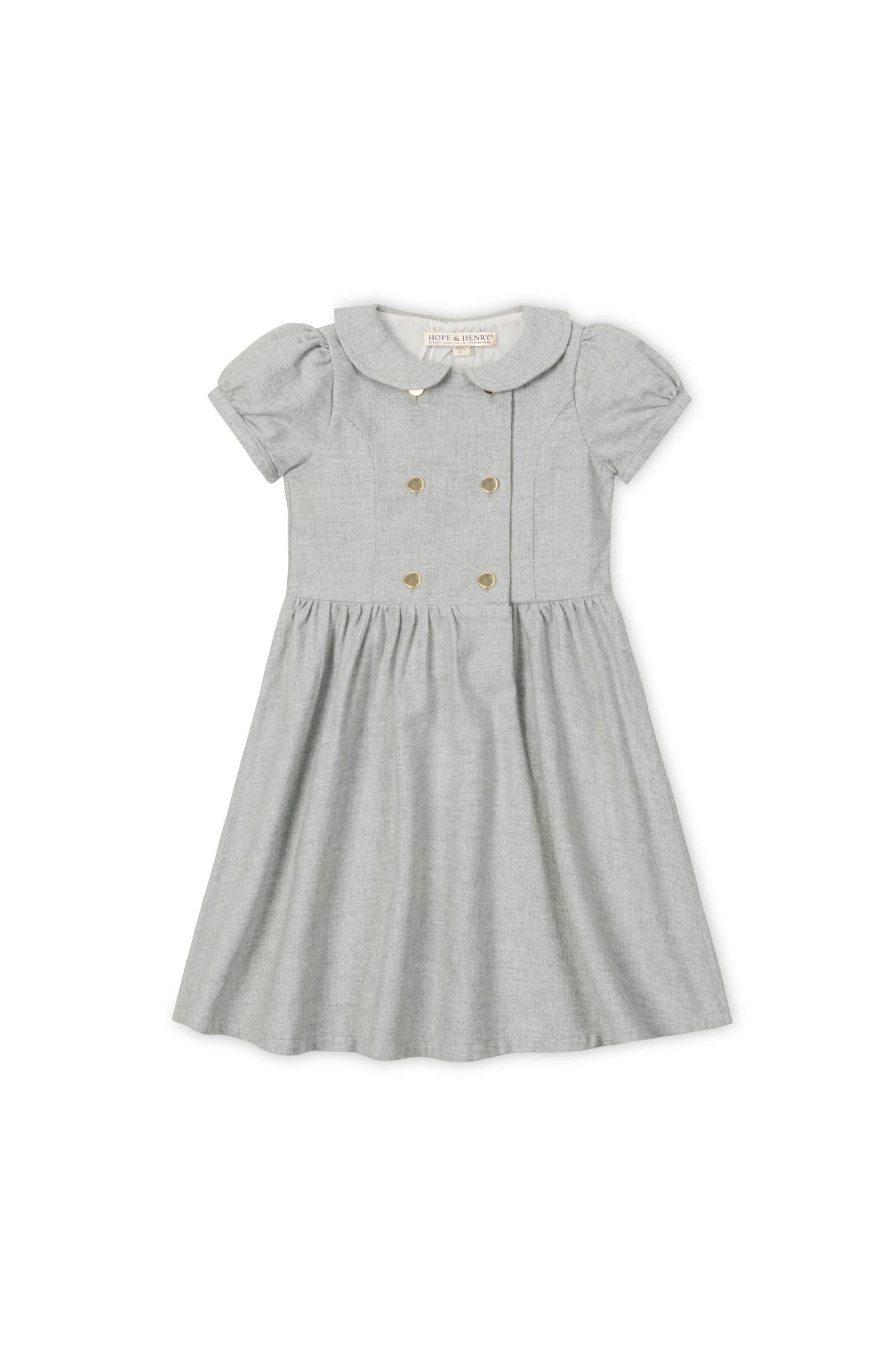 Organic Cotton Double Breasted Flannel Dress for Girls, Gray Heather Solid, Toddler & Kids