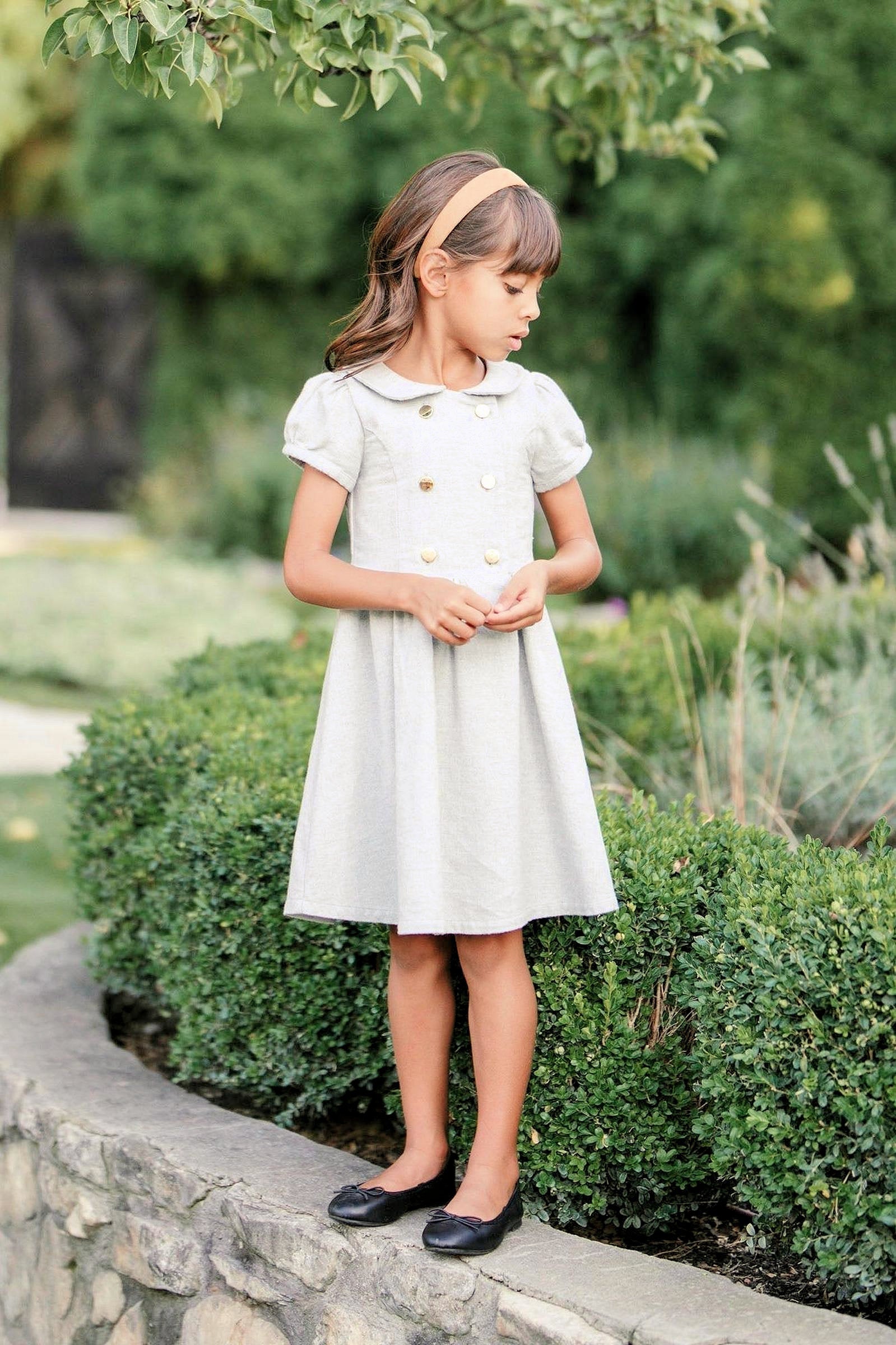 Organic Cotton Double Breasted Flannel Dress for Girls, Gray Heather Solid, Toddler & Kids
