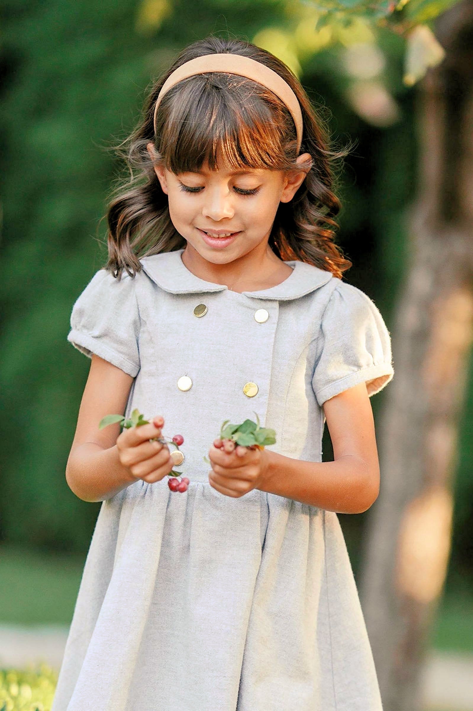 Organic Cotton Double Breasted Flannel Dress for Girls, Gray Heather Solid, Toddler & Kids