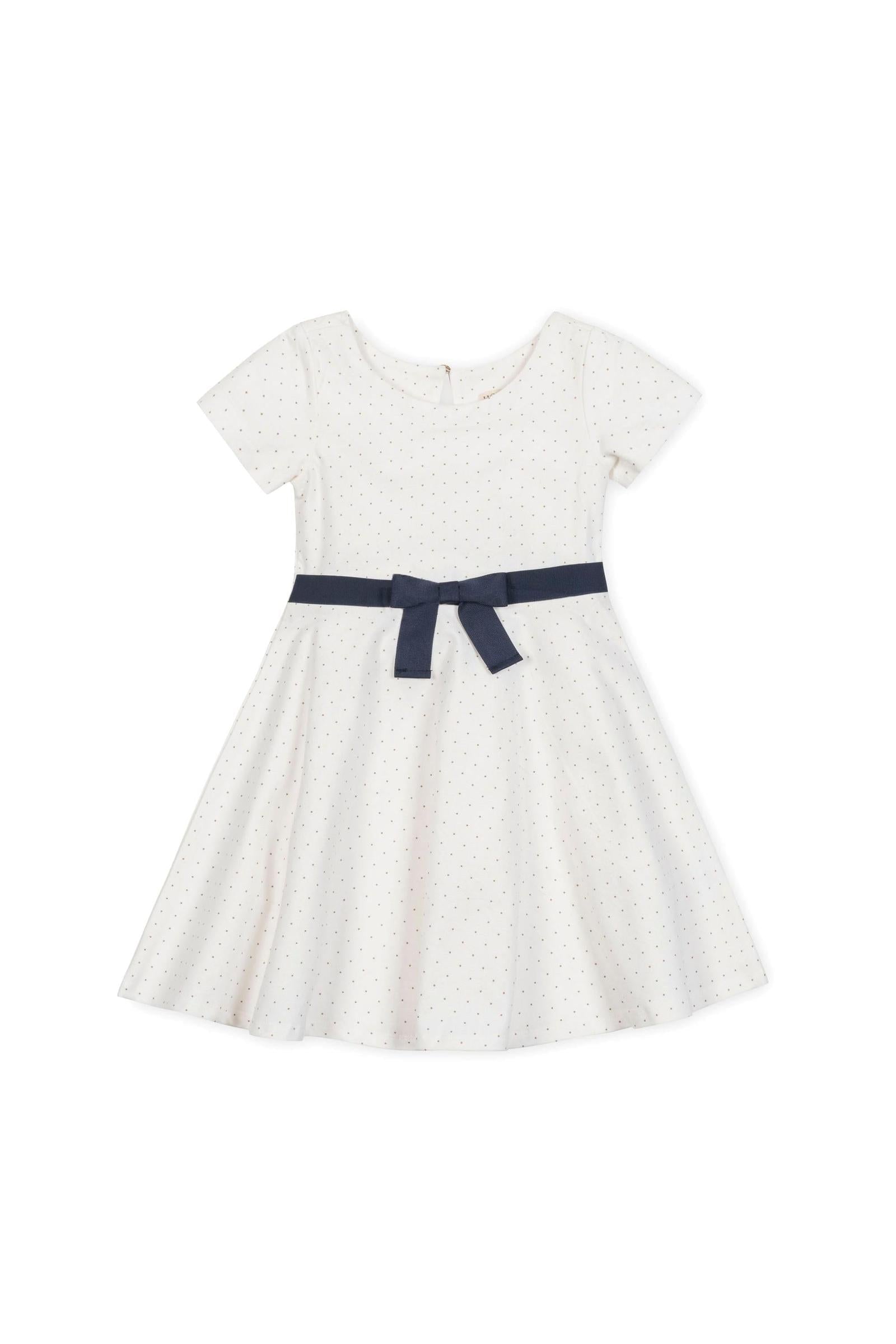 Organic Cotton Short Sleeve Skater Dress for Girls, White Pindot Pattern, Toddler & Kids