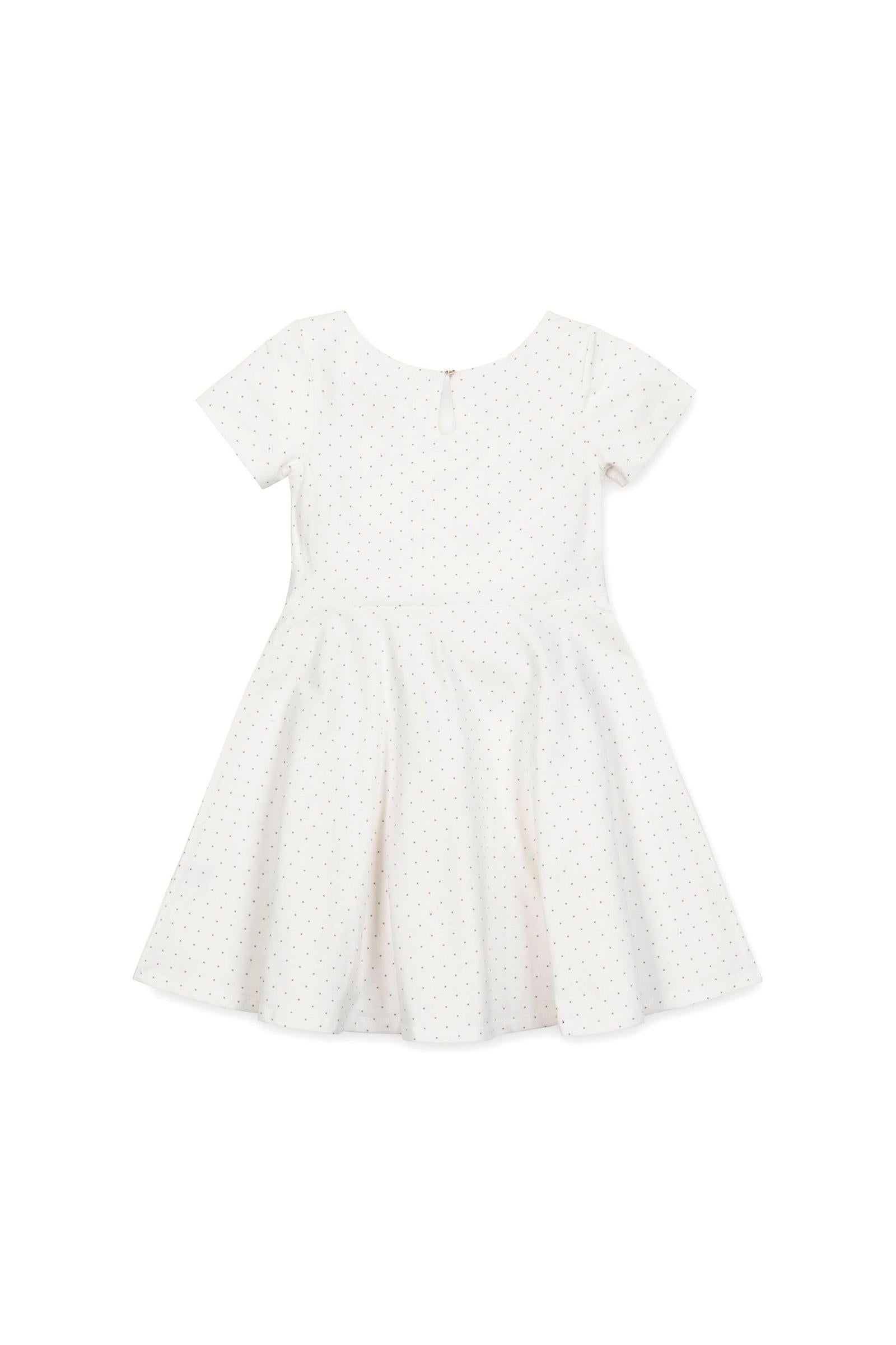Organic Cotton Short Sleeve Skater Dress for Girls, White Pindot Pattern, Toddler & Kids