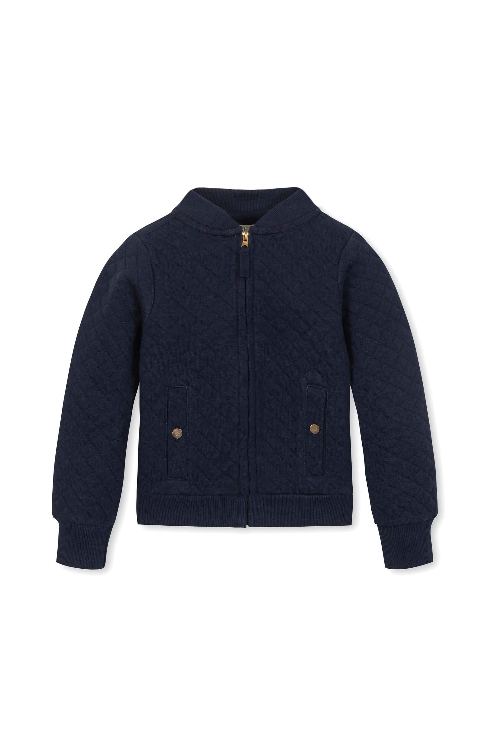 Organic Cotton Quilted Bomber Jacket for Girls, Navy, Toddler & Kids