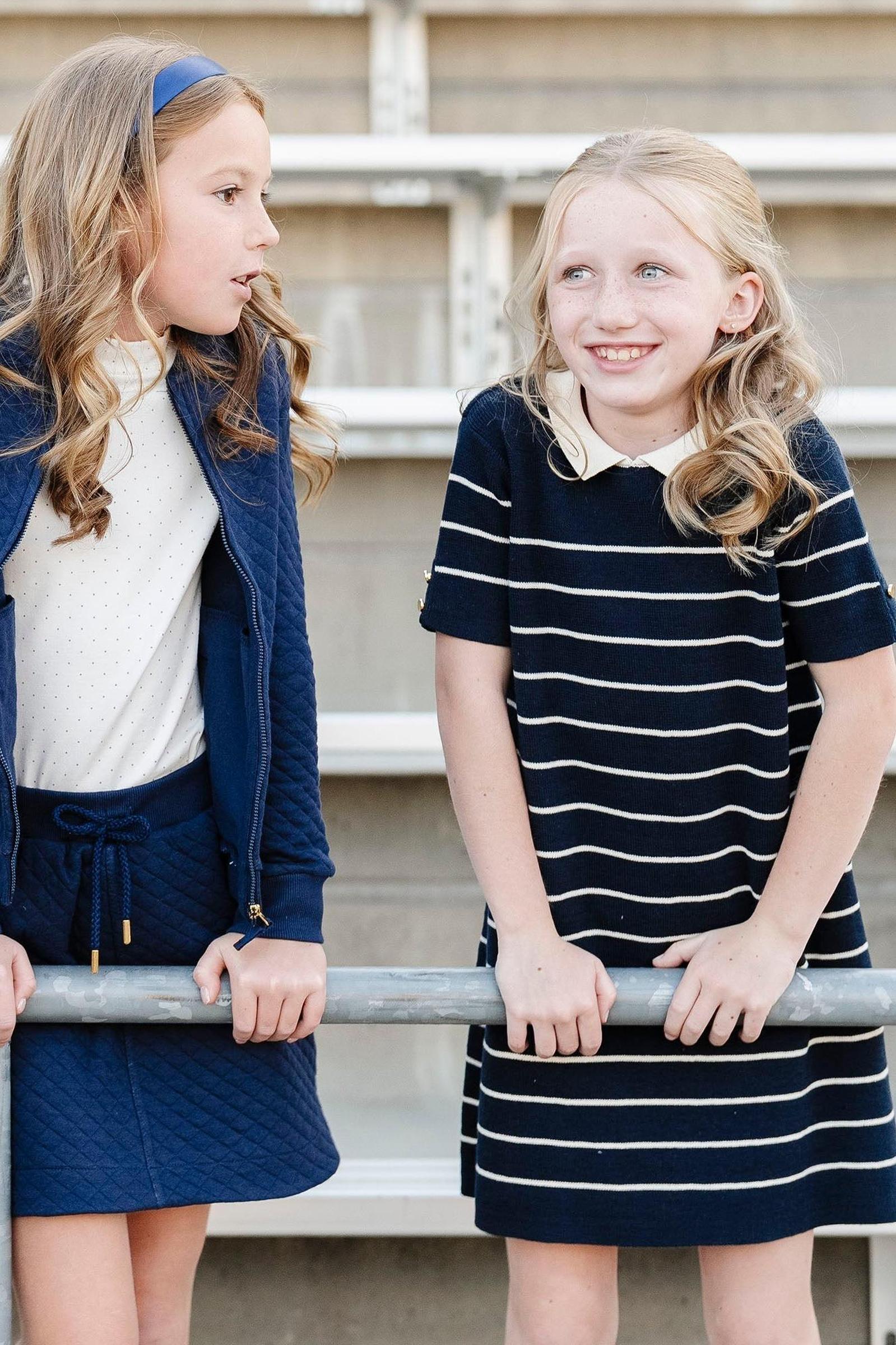 Organic Cotton Quilted Bomber Jacket for Girls, Navy, Toddler & Kids