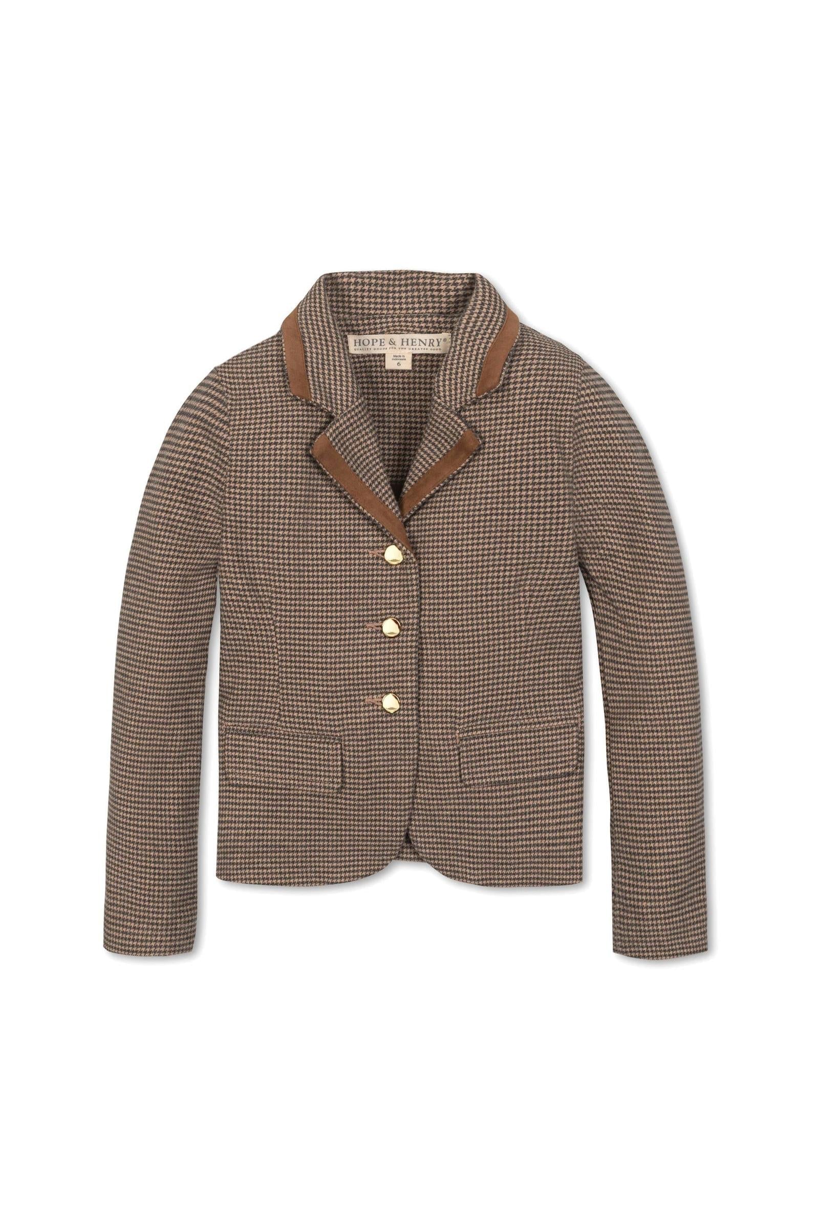 Organic Cotton Stylish Blazer With Notch Collar for Girls, Camel, Toddler & Kids