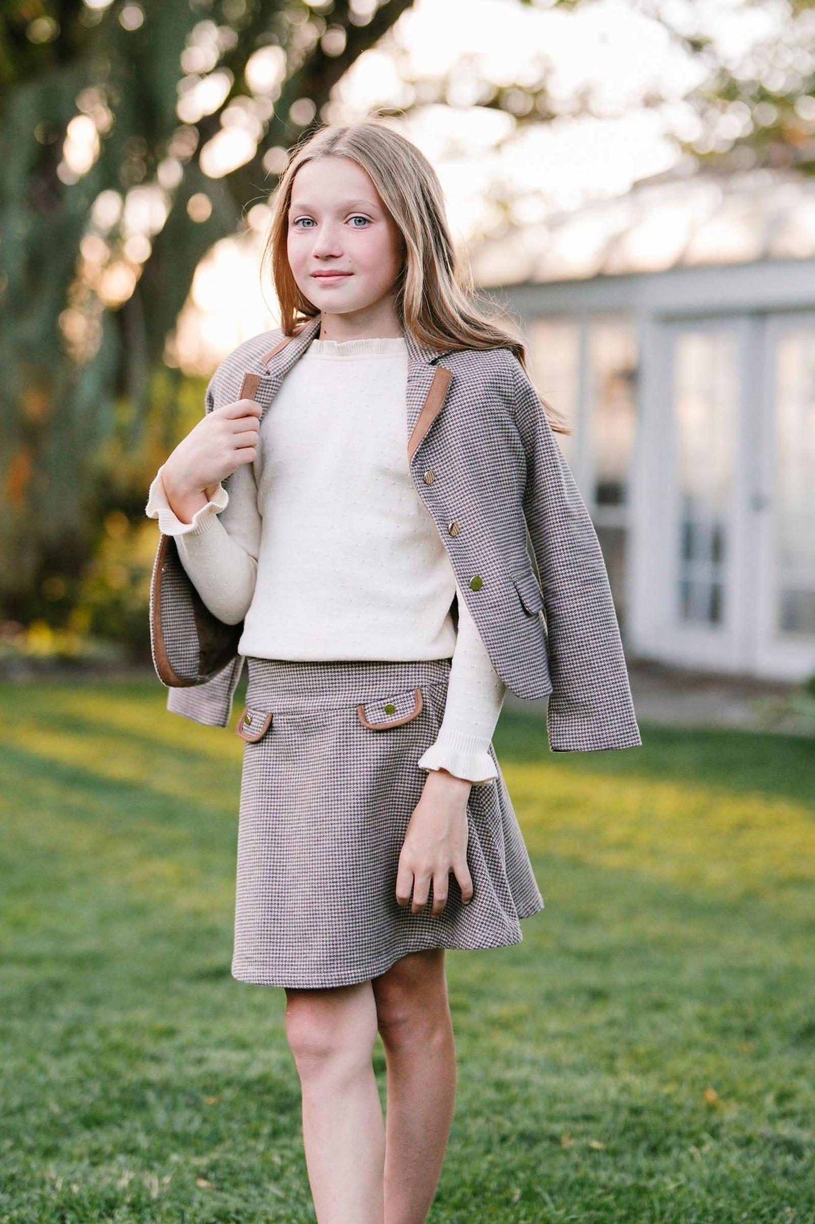 Organic Cotton Stylish Blazer With Notch Collar for Girls, Camel, Toddler & Kids