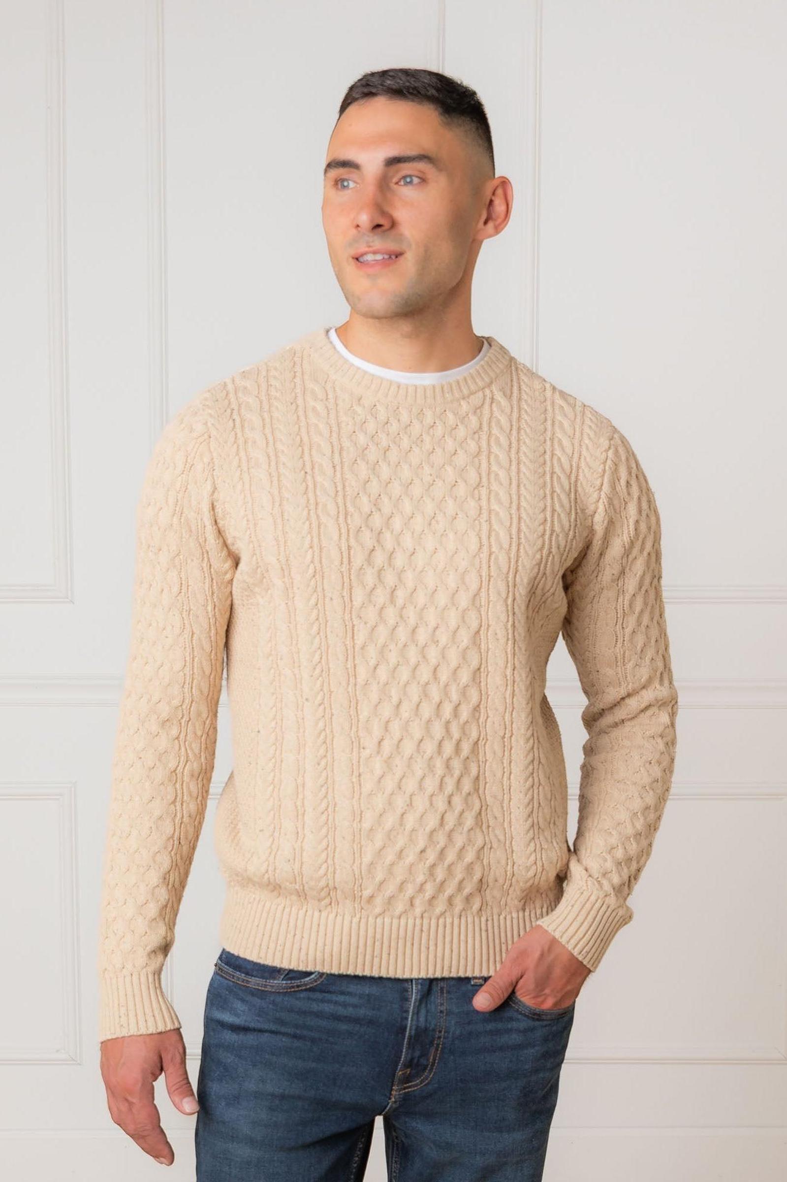 Organic Cotton Fisherman Sweater, Natural Fleck, Men, Family Matching Outfits