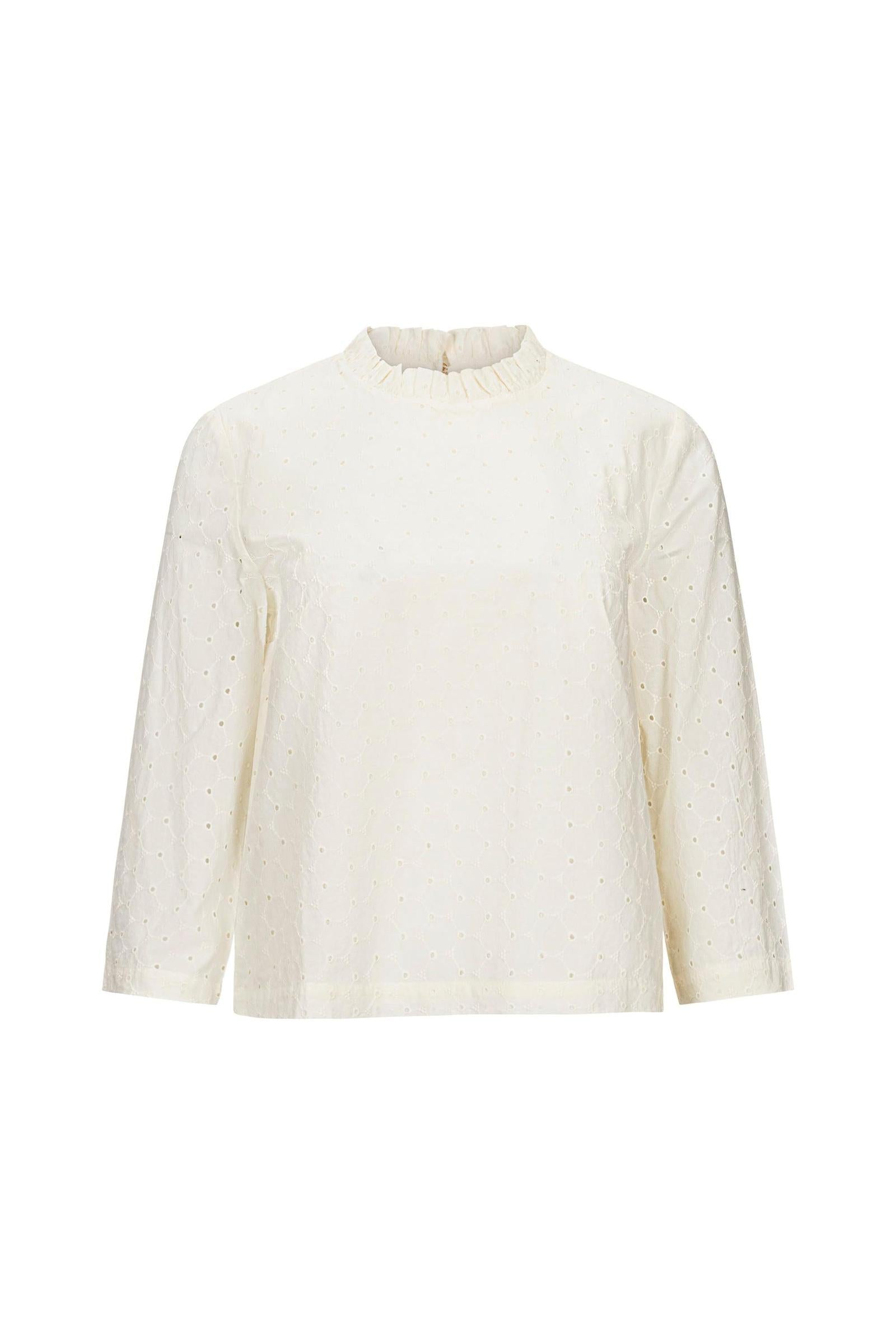 Organic Cotton Ruffle Neck Top, Ivory Eyelet, Women, Family Matching Outfits