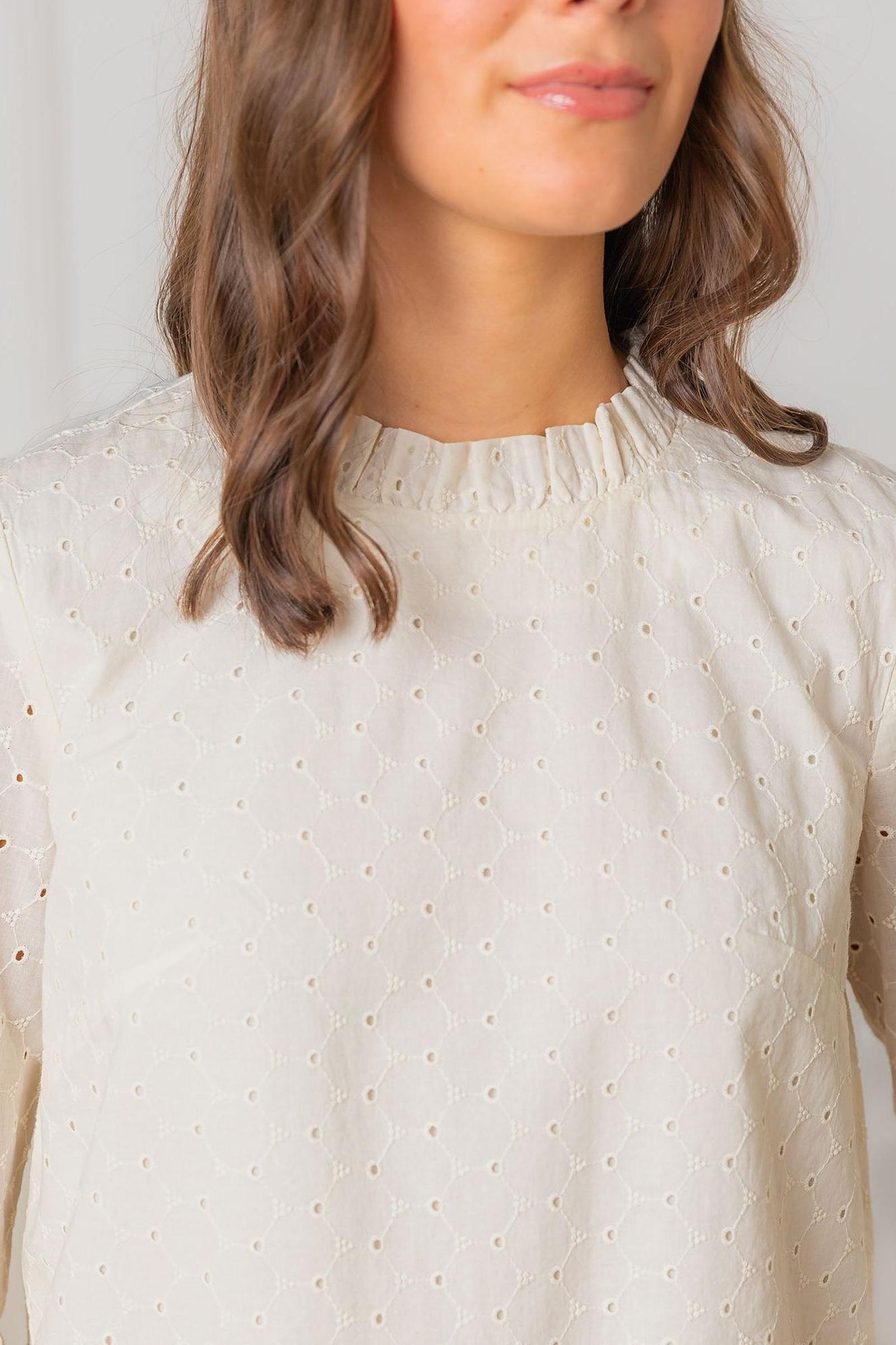 Organic Cotton Ruffle Neck Top, Ivory Eyelet, Women, Family Matching Outfits