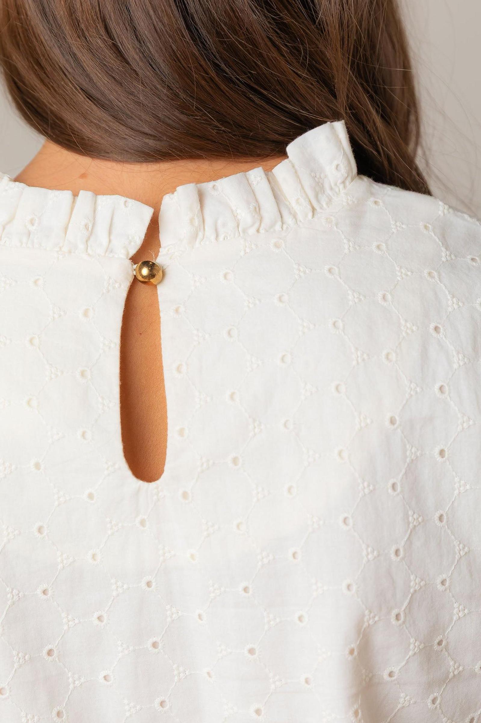 Organic Cotton Ruffle Neck Top, Ivory Eyelet, Women, Family Matching Outfits